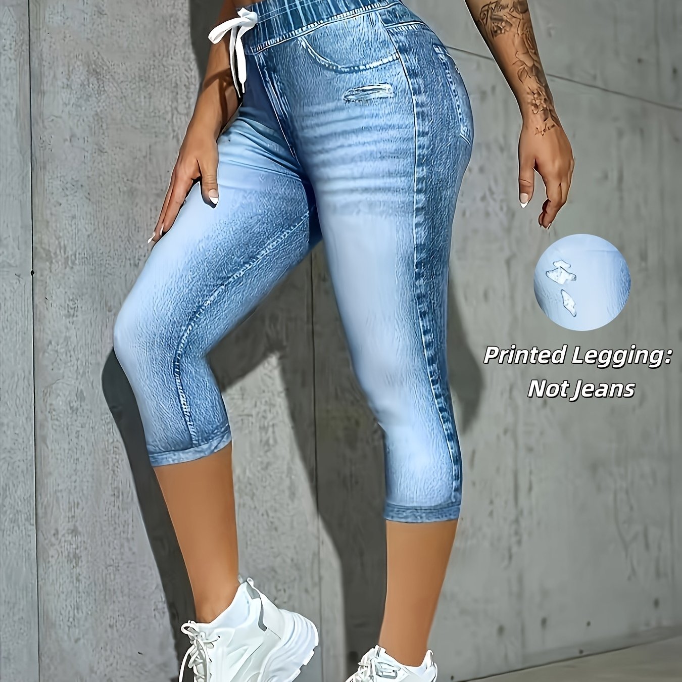 E-shop [Bedruckte Leggings - Kein Jeansstoff] Diese bedruckten Leggings, hergestellt aus einem nicht-jeansähnlichen Stoff, sind Damen-Shorts, die wie