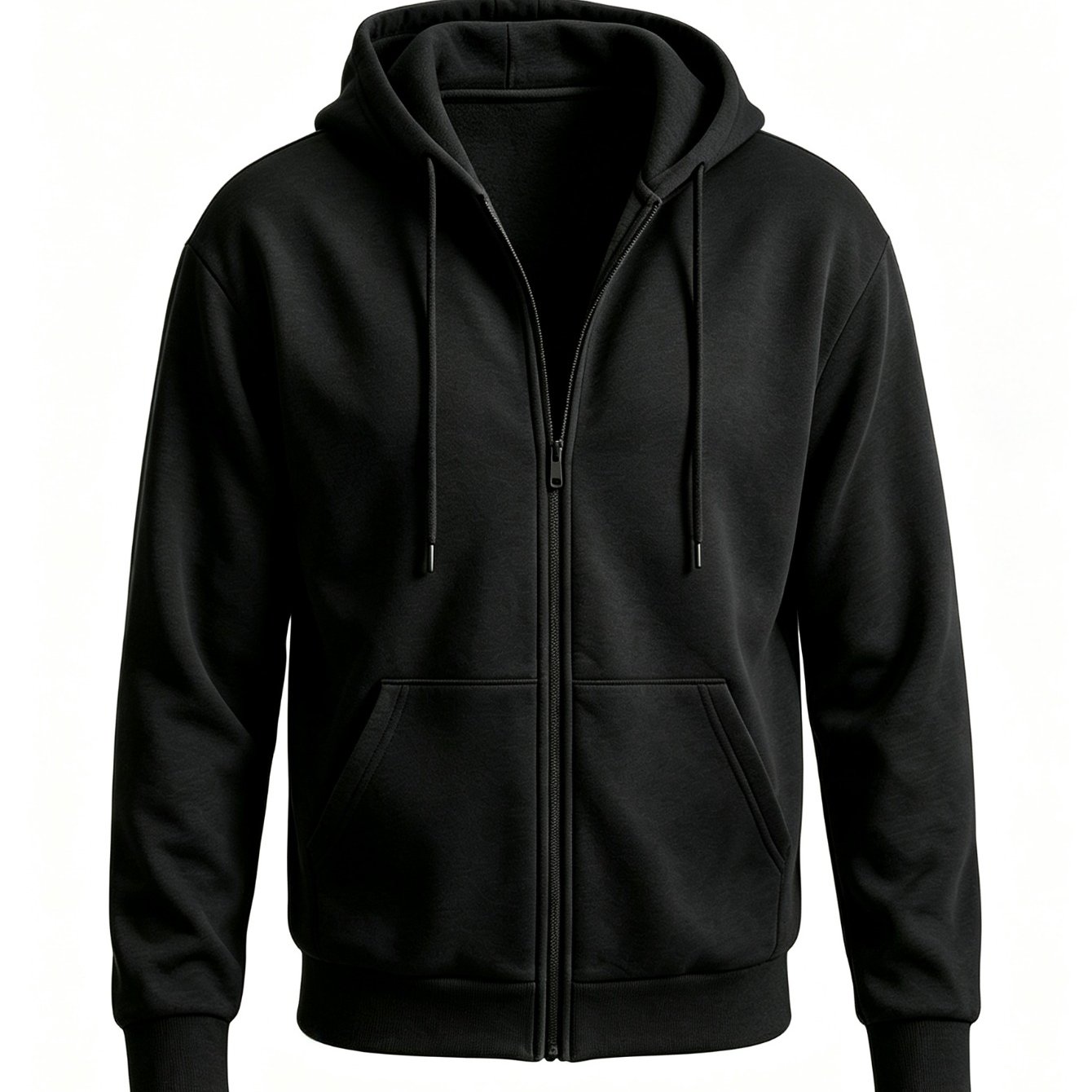 Image of Men' Zip Up Hoodies, Solid Black Pattern, 2026 New Style Hooded Sports Sweatshirt , Autumn Winter Men's Casual Jacket, Open Front Full Zipper Cardigan Style