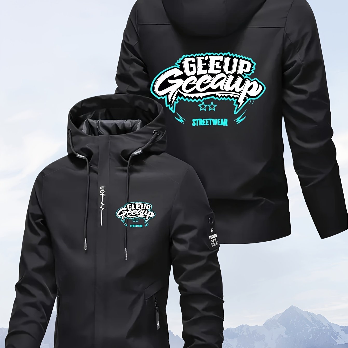 TEMU Men's Lightweight Hooded Jacket, New Slogan Print Hooded Zip-up With Zipper Side Pockets, Casual , Everyday Casual Outerwear, Versatile Top,