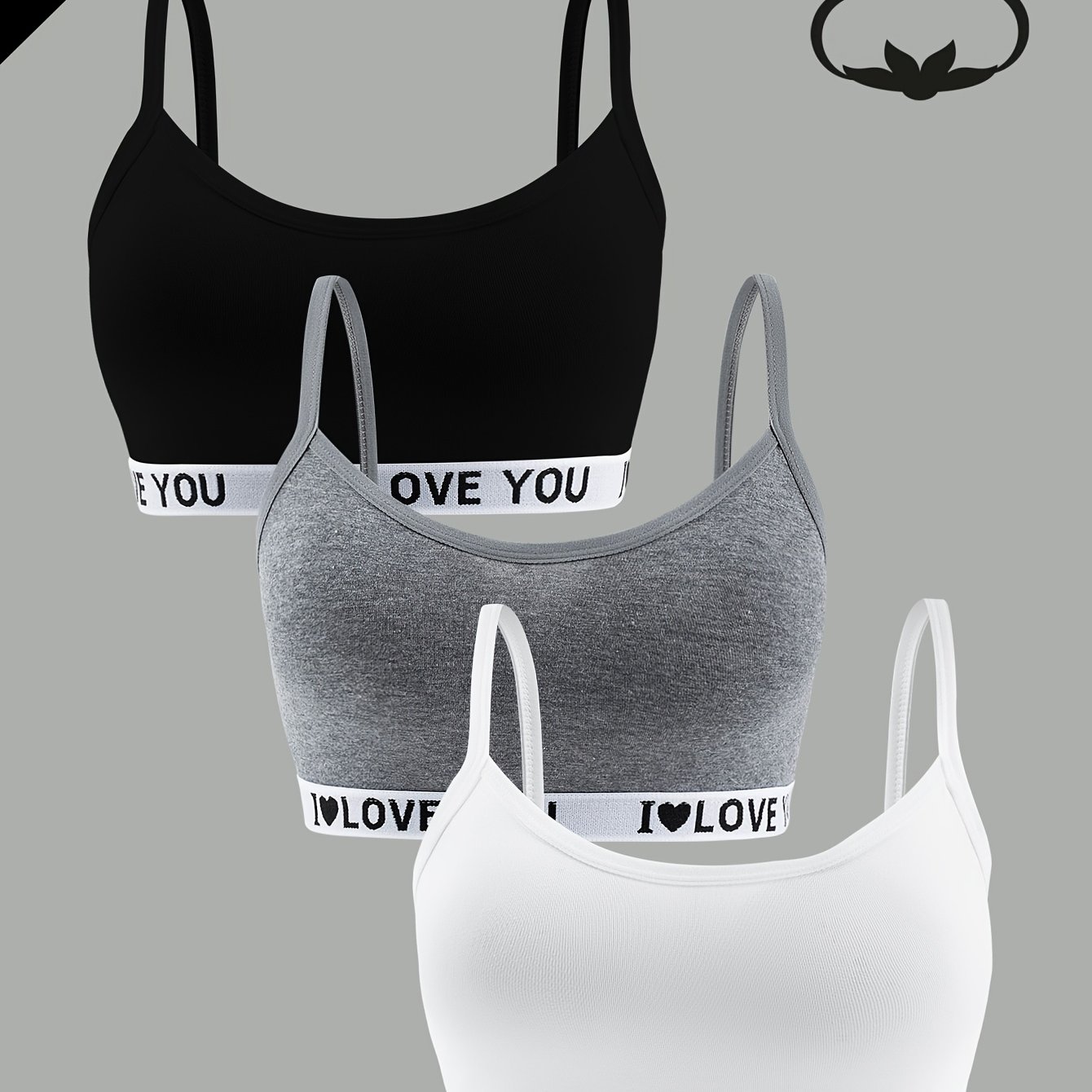 Image of 3pcs Girls' Sports Bras, Training Tops, Wire-free Vests, Growth Period Student Underwear, Suitable 9-14