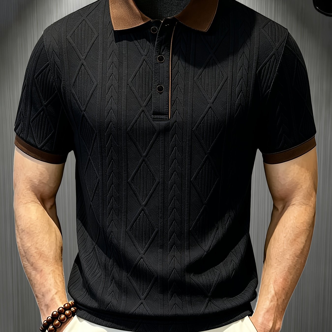 TEMU Men's Fashion Shirt, A Single Garment, New Short-sleeve Style For Spring, Autumn, And Summer, Jacquard Fabric, Comfortable, Skin-friendly, And