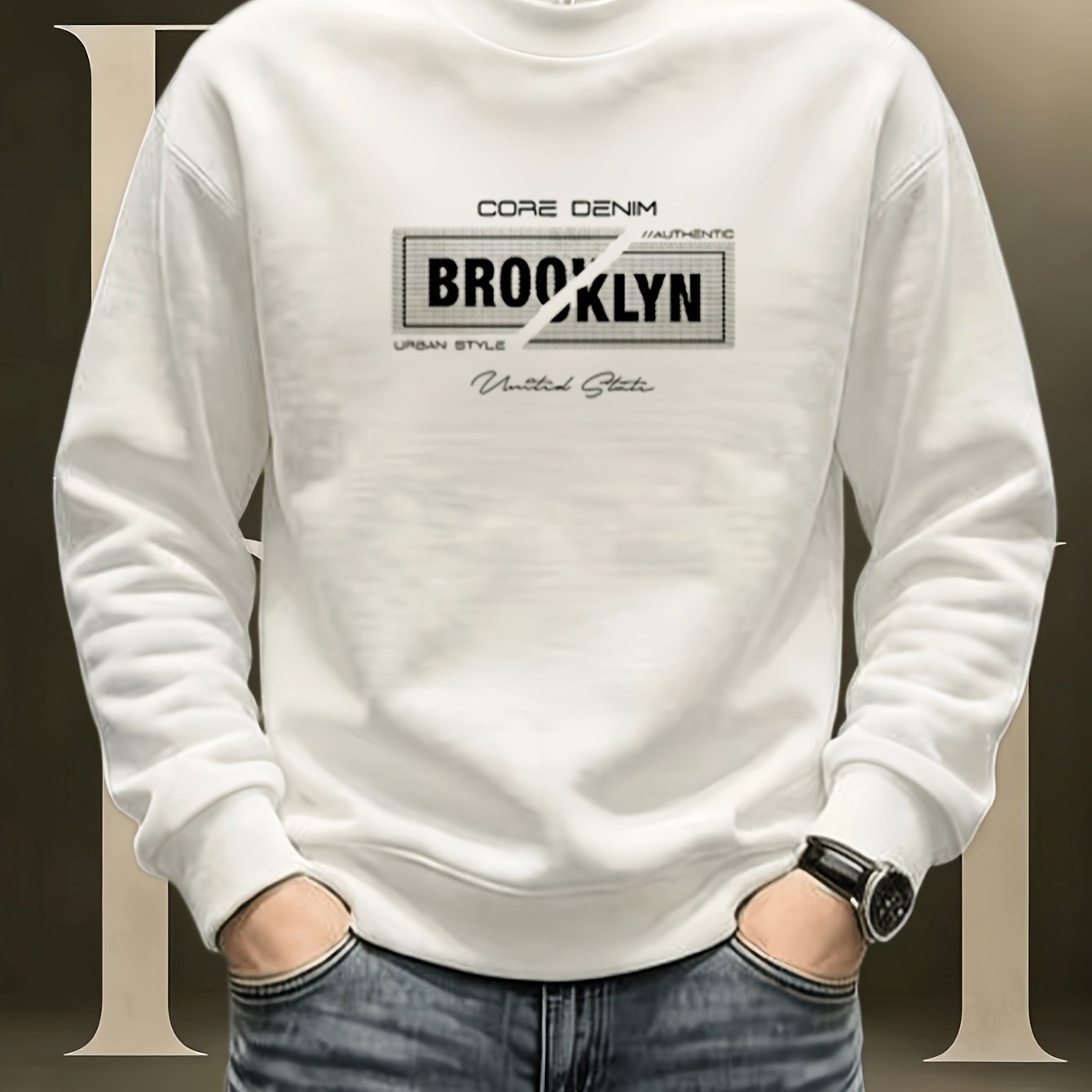 TEMU Men's Crew Neck Sweatshirt - Loose Fit Long Sleeve Casual Trendy, Durable And Loose For Daily Wear