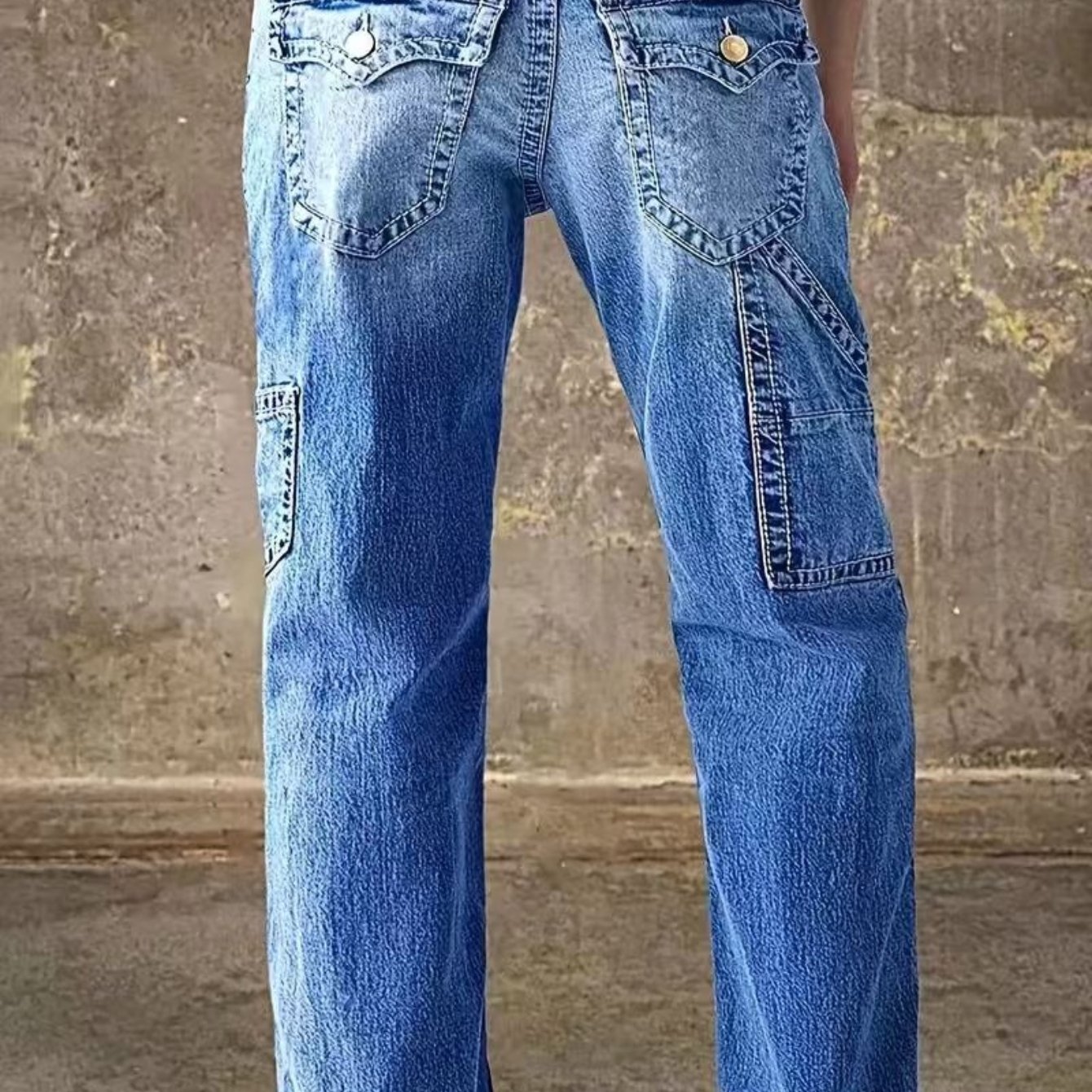TEMU Women's Spring New , High-waisted Loose Style, Multi-pocket Washed Straight-leg Denim Pants