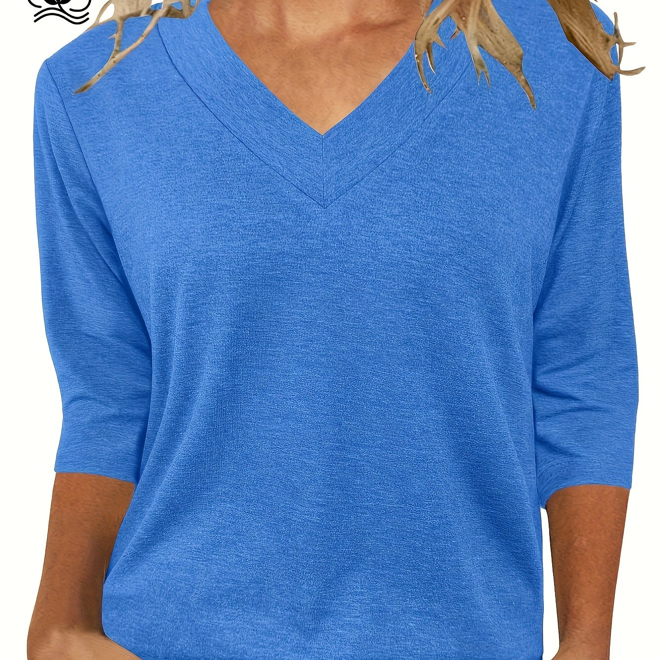 E-shop Plus Size - Plus Size - Plus Size Damen 3/4 Ärmel Top, Modisches Damen Freizeitshirt, Bequemes Atmungsaktives V-Ausschnitt 3/4 Ärmel T-Shirt