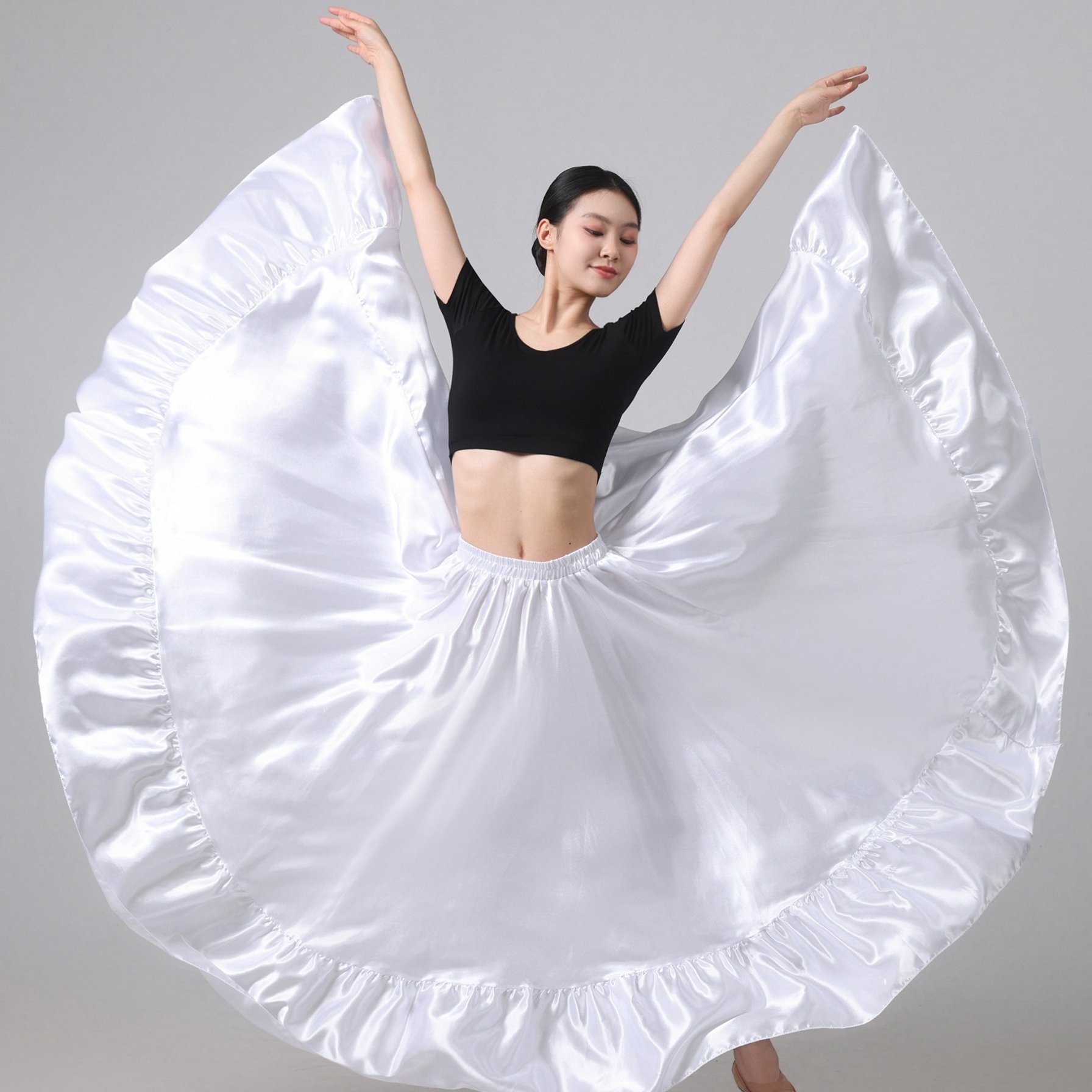 TEMU Jupe longue maxi et fluide en satin brillant pour femme, taille haute avec ceinture élastique, jupe longue évasée à , jupe longue pour spectacle