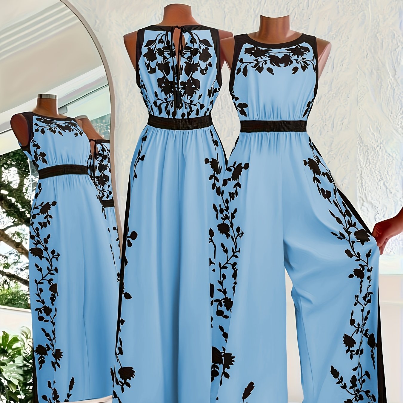 New Casual Leisure Beach Vacation Tie-waist Printed Fashion Commuter Home Women's Jumpsuit