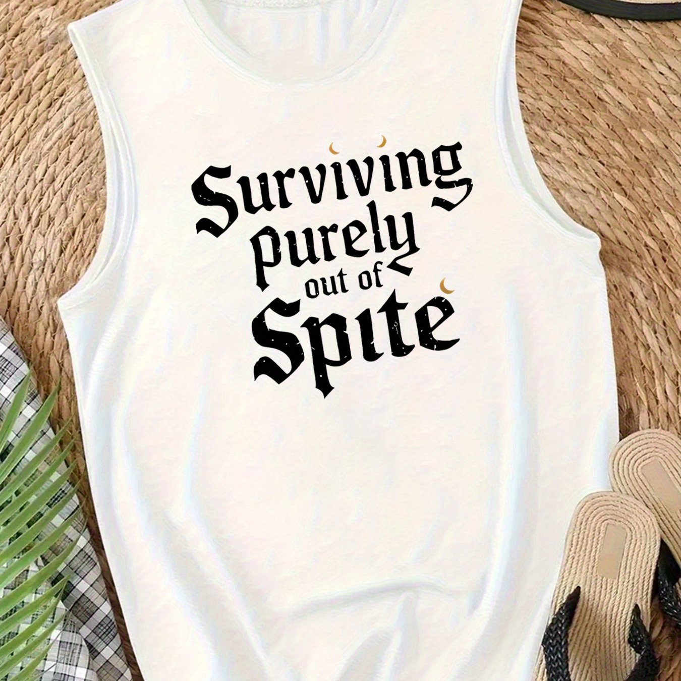TEMU Y2k Fashion Elegant Sleeveless Tank Top With ' Spite' Printed On It, Made From Opaque Fabric, In Sizes S-2xl, A Cool Summer Top With Multiple