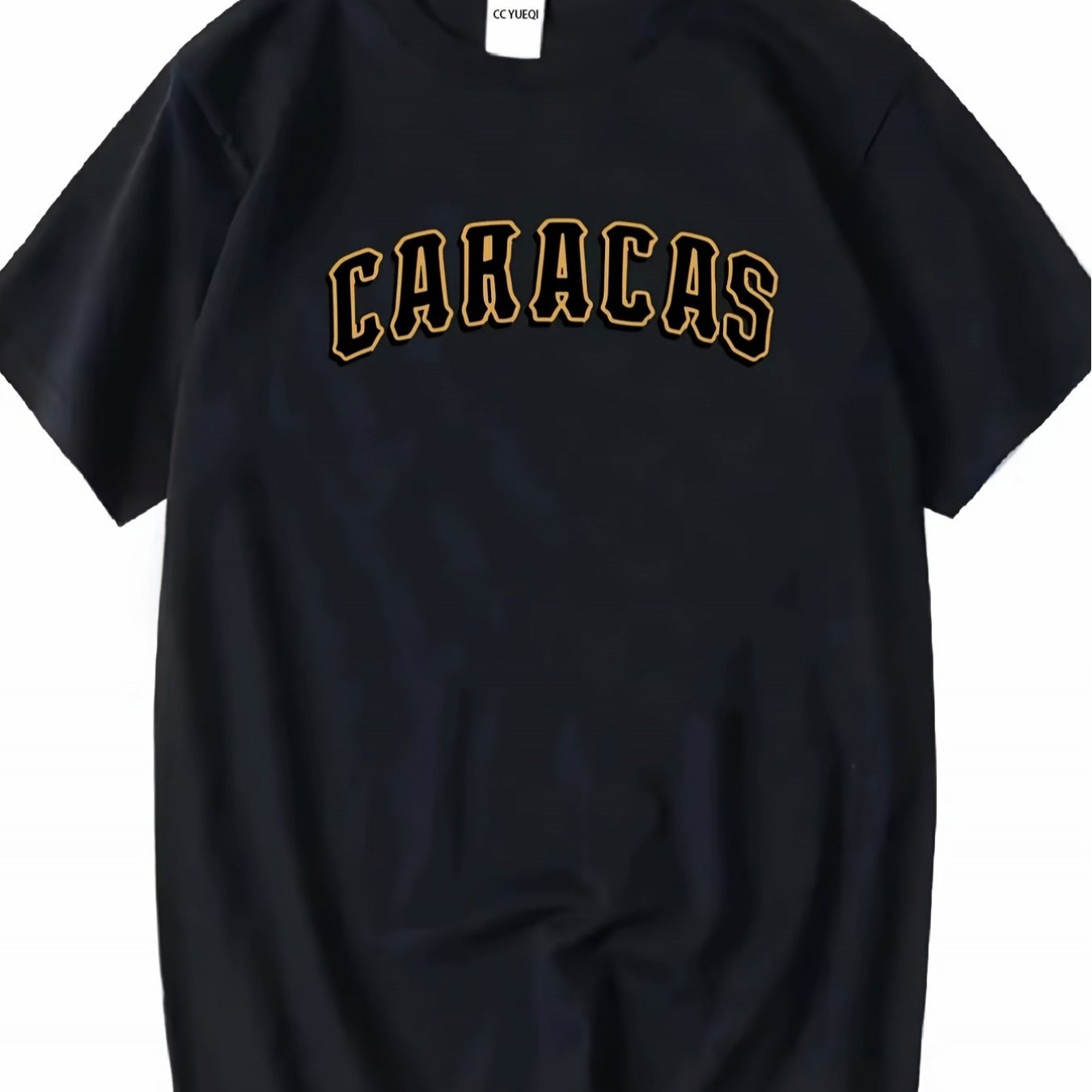 Image of Del Venezuela Men's Vintage Graphic T-shirt - Soft Black Crew Neck Tee With Yellow Lettering, Venezuelan Sports Fan Apparel, Machine Washable Shirt For Everyday & Game Day Outfits, Durable Casual Wear