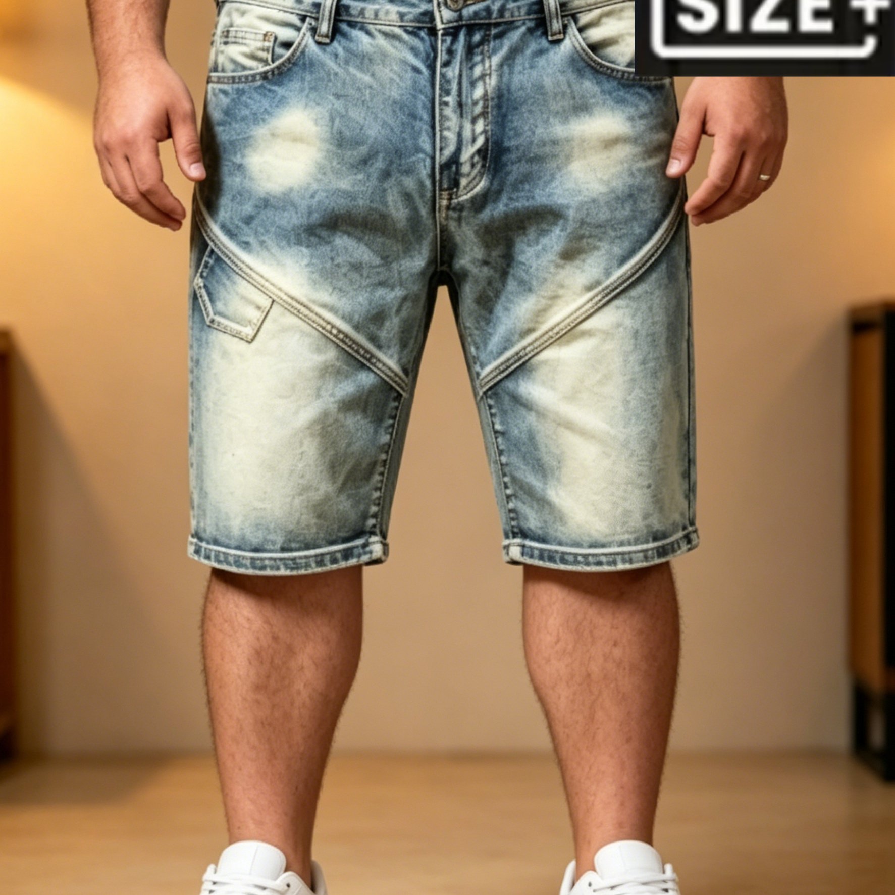 Image of [allsro]z353 /summer Men's Casual Plus Size Denim Shorts, Affordable Luxury Denim, Heavy-duty Washed Distressed , 5-point Straight Fit. A Must-have Casual Trendy Denim Short For Fashionable Men