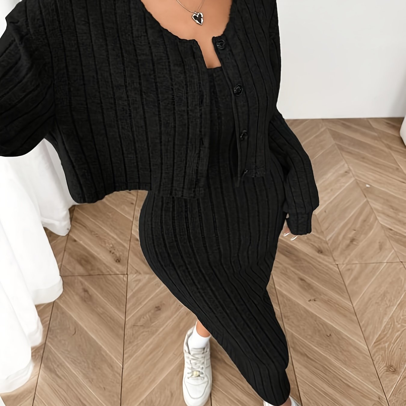 E-shop Damen Neues Uni-Farben Rippstrick Knopf-Dekor Cardigan Jacke Weste Hüftumschlingender Stoff-Set, Elegant für Pendeln, Ausgehen, , Date, Party,