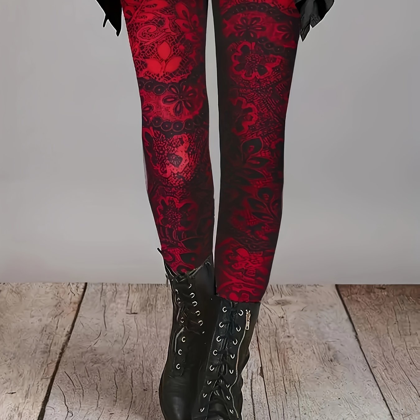 Image of Plus Size, Vintage Floral Print High-waisted Pants - Women's Stretchy Leggings For Daily Wear, Casual, And - Soft, Breathable, And Moisture-wicking Fabric For