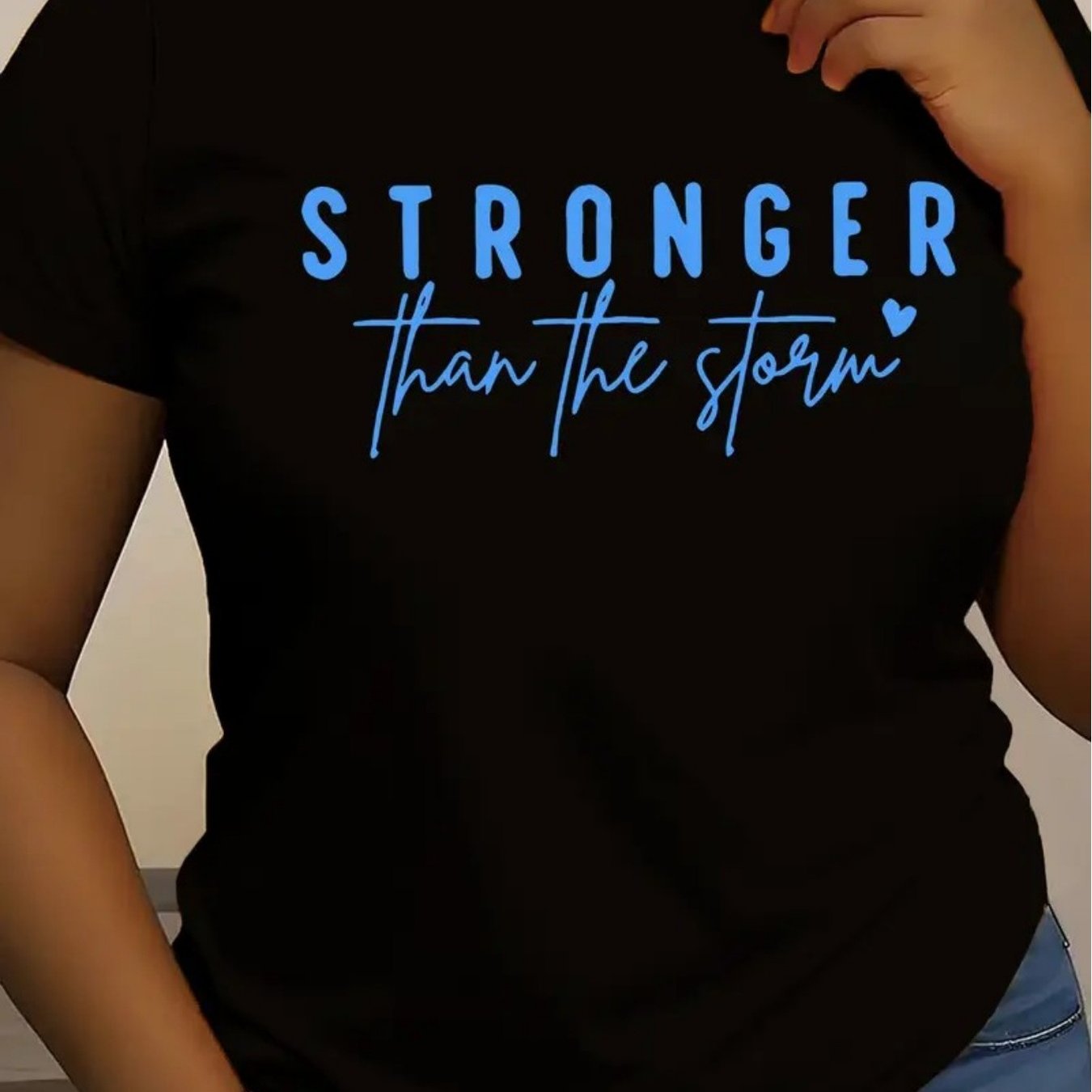 TEMU Women's Plus Size Oversized T-shirt With Stronger Than Print - Breathable Short Sleeve Round Neck Loose , Suitable For , Machine Washable Casual