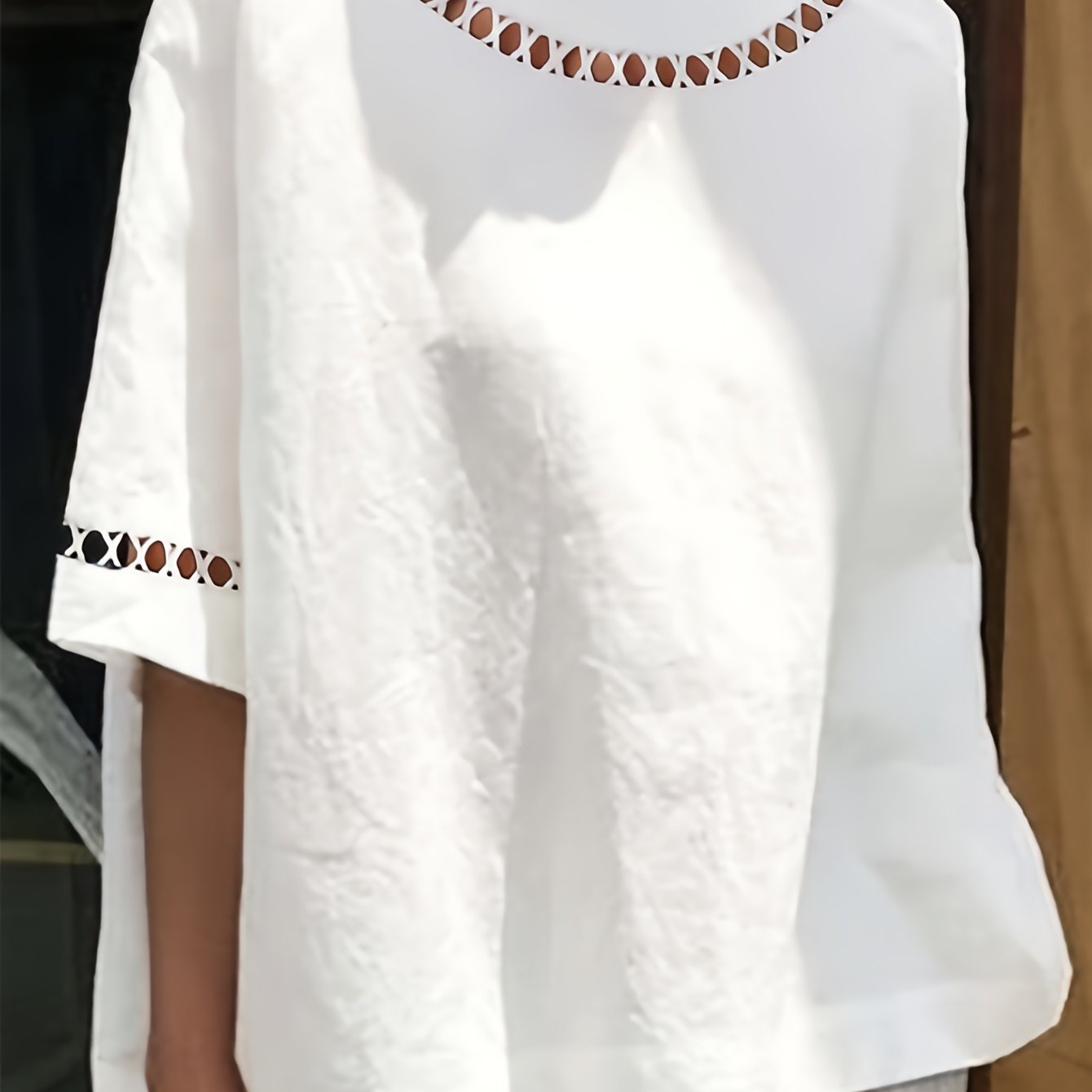Solid Color Loose Round Neck Spliced Lace Top