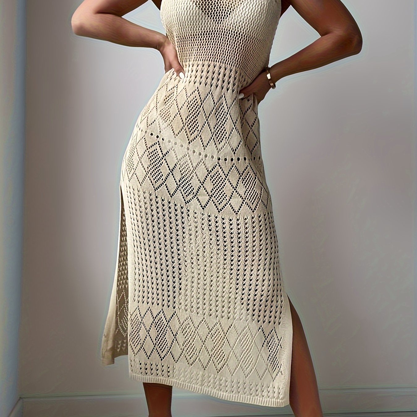 Women's Long Beach Cover- Elegant Hollow-out Round Neck Vest Maxi Dress