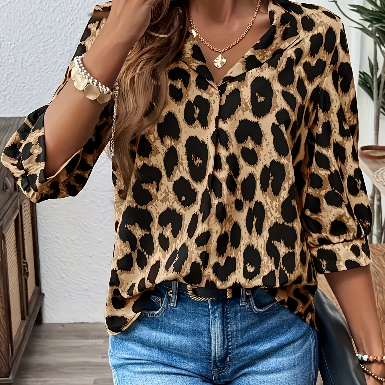 E-shop Plus Size - Plus Size - Plus Size Damen Freizeit Leopard Print Kurzarmshirt