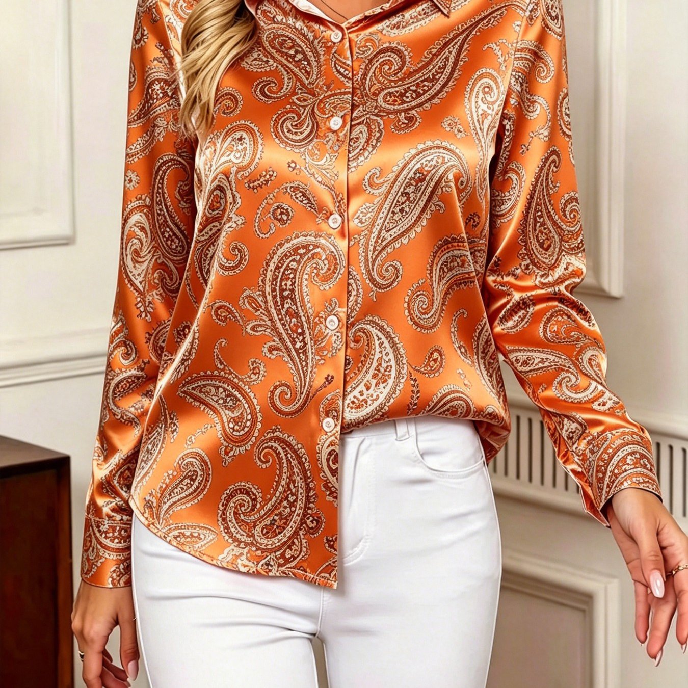 Elegant And Stylish Women's Shirt, Long-sleeved Lapel Button Cardigan With (not Embroidered), Suitable For Casual Daily Wear, Office Commuting, Workplace Occasions And Parties