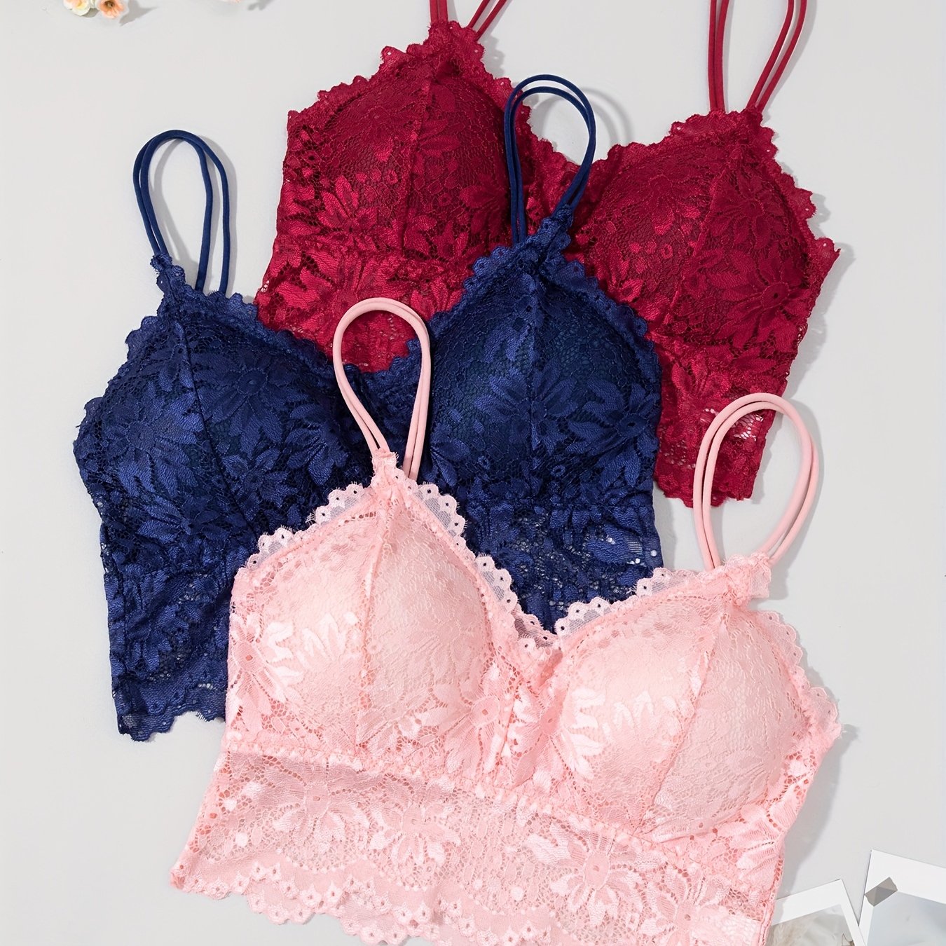 TEMU Set Of 3 Lace Semi-sheer Bras For Women, Elegant And Sexy Lingerie Suitable For , Perfect For Dates