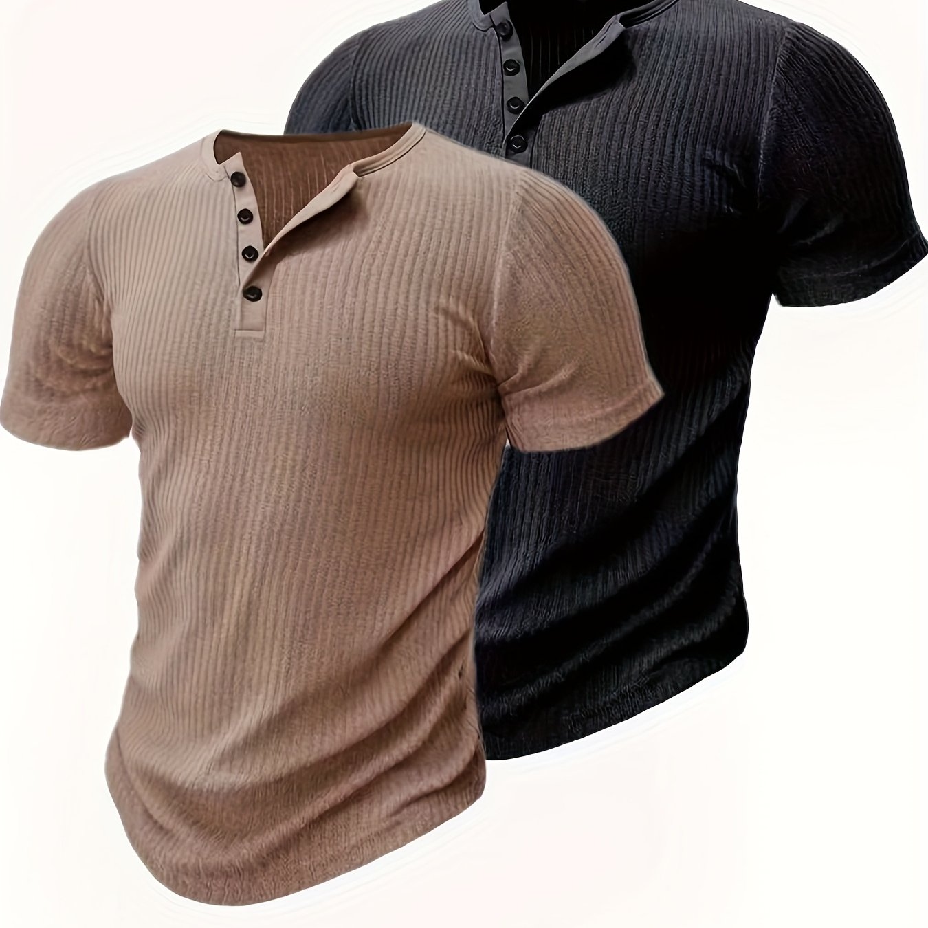2pcs Henley Crew Neck Four-button Short-sleeved Men's Fashion Top