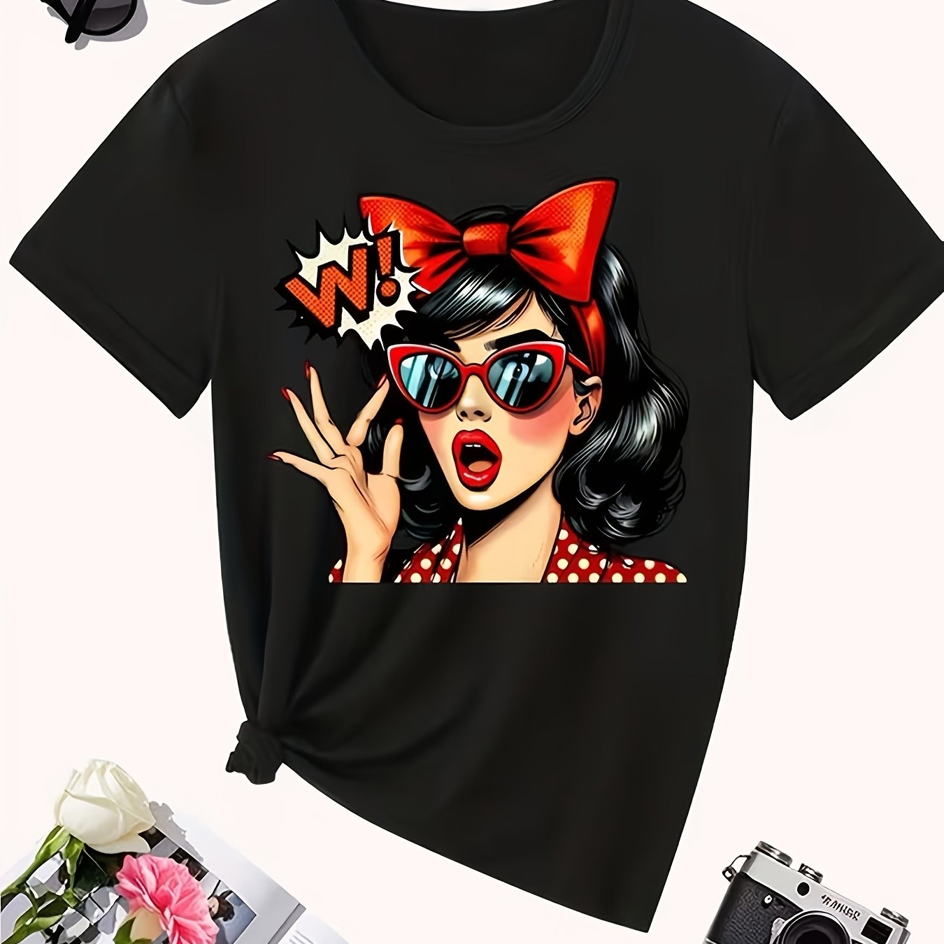 TEMU Summer Pattern Printed Women's T-shirt -vintage " " Printed Casual Crew Neck T-shirt