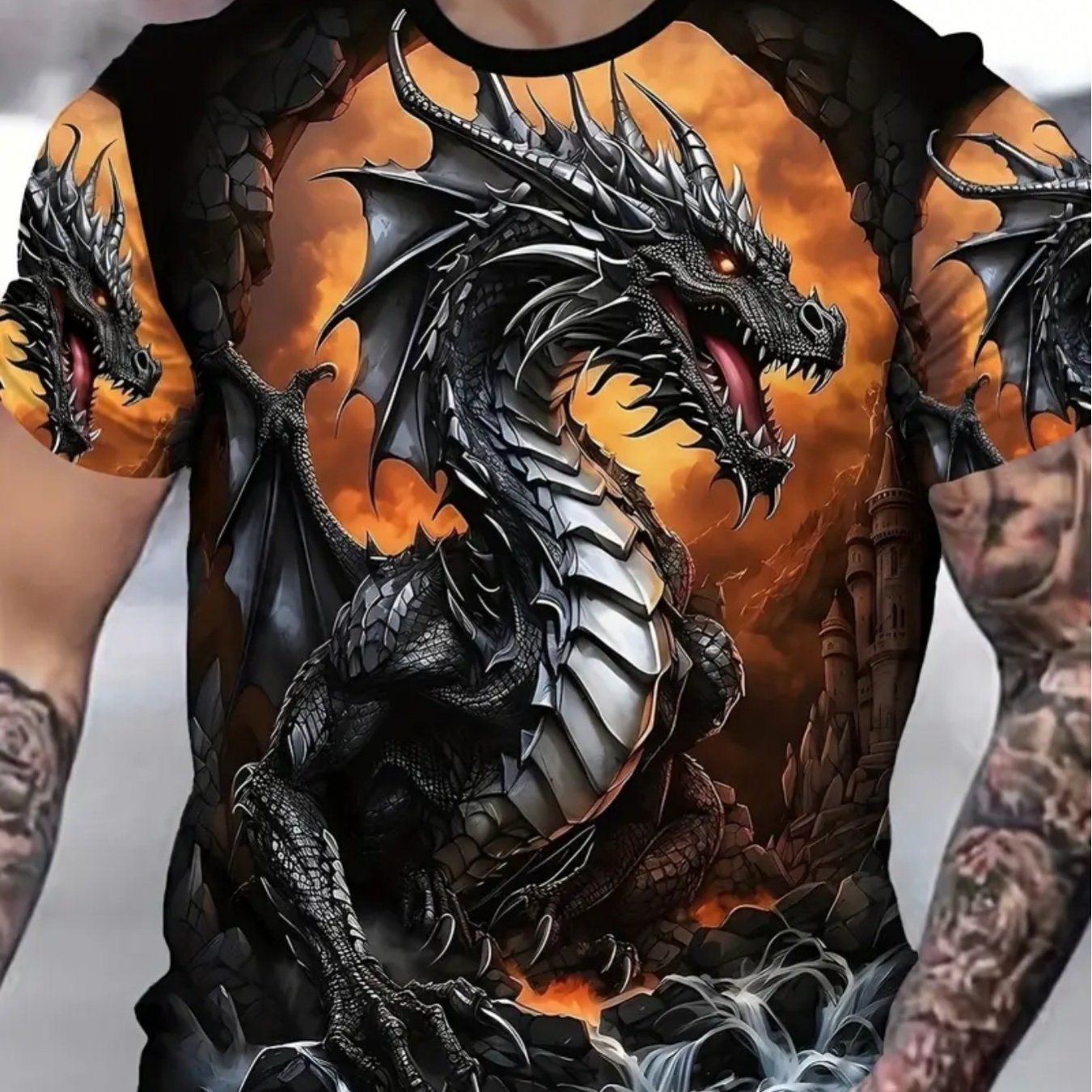 TEMU Men's Trendy Fashion Dragon T-shirt - Casual Athletic Short Sleeve Top, Summer New Style