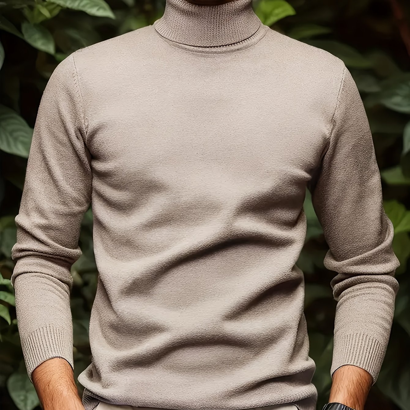 TEMU Suéter de Punto de Cuello para Hombre, Color Sólido, para Otoño-Invierno, Transfronterizo, de moda, elegante y , ideal para el frío y a día