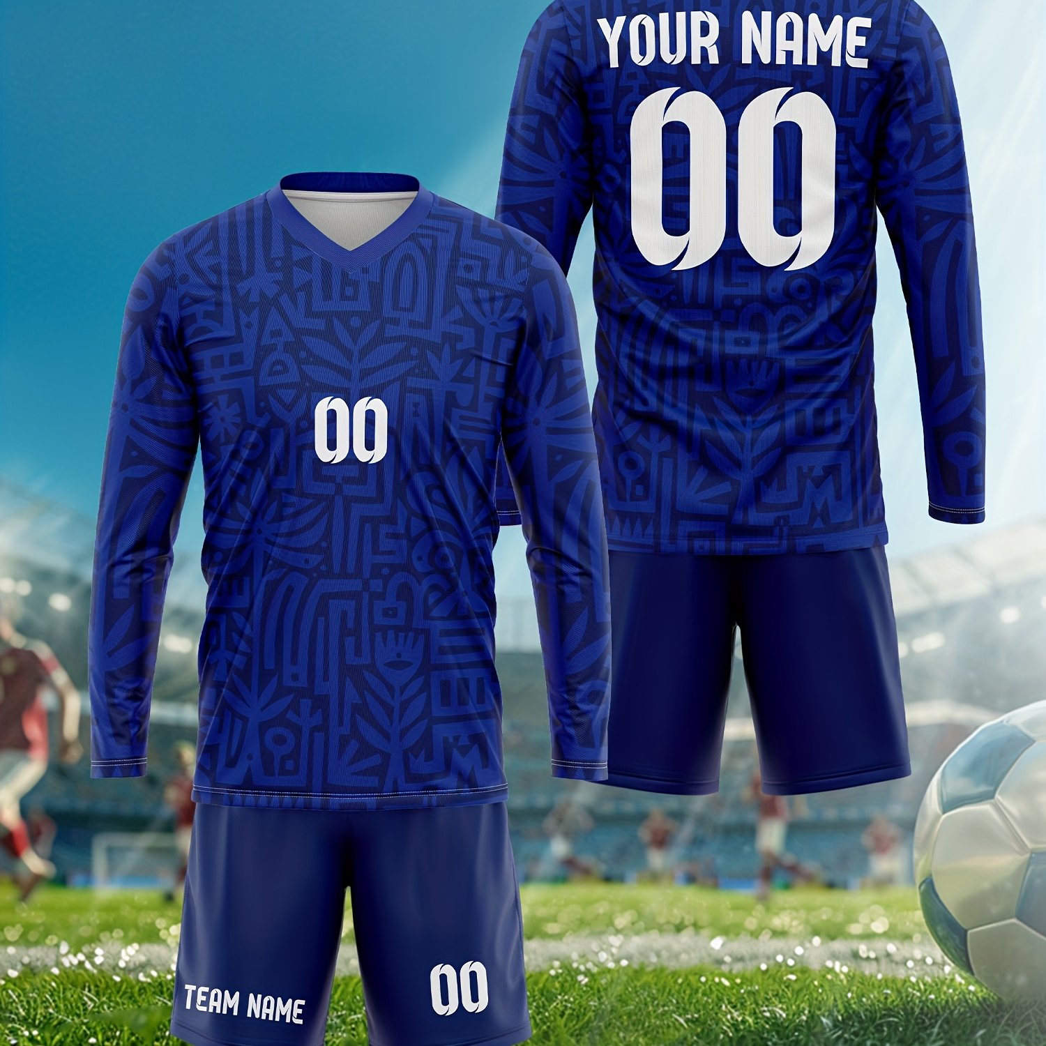 TEMU Ensemble de football avec col en V, manches longues et short, uniforme personnalisé avec nom et numéro, maillot adulte, nouveau uniforme de pour