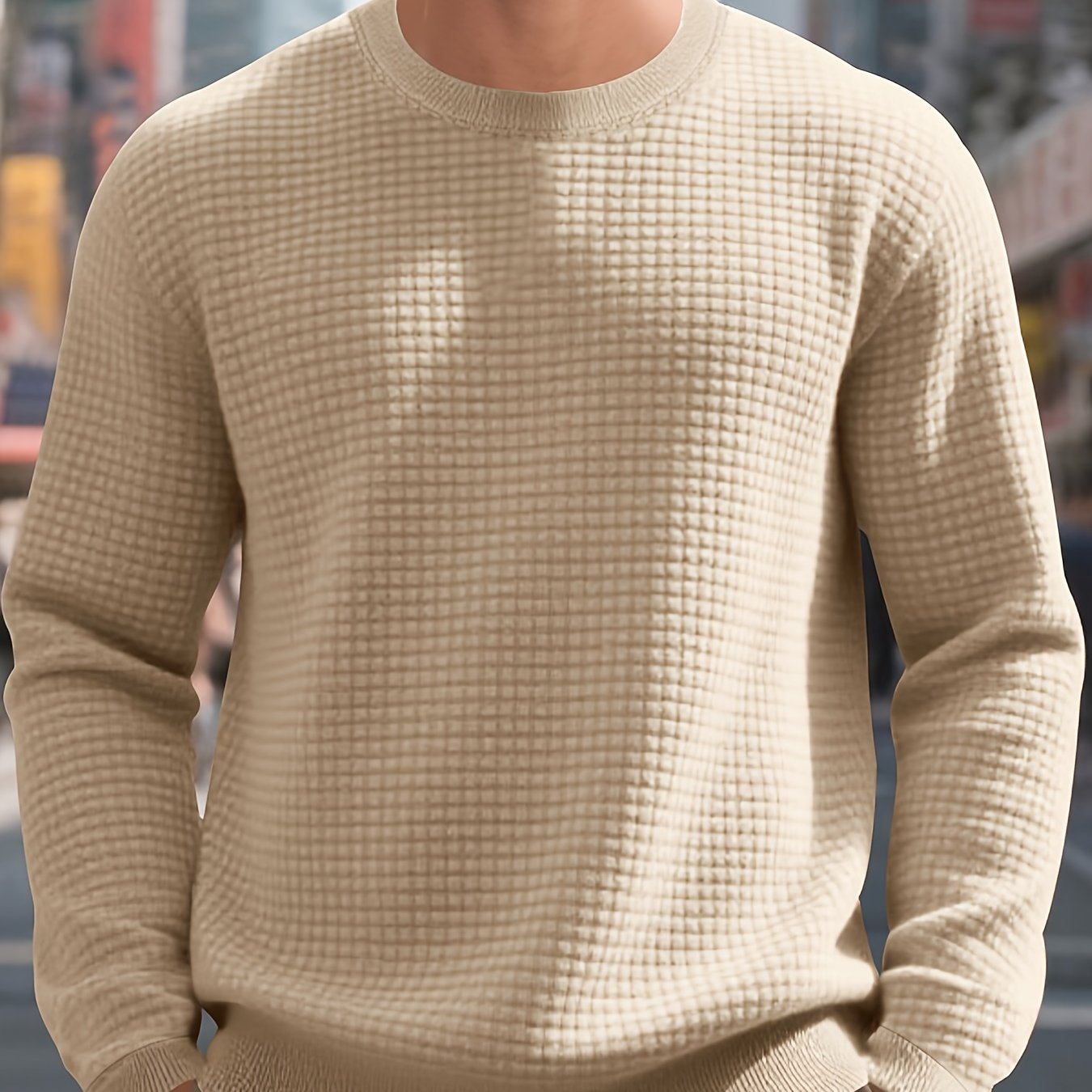 E-shop Neuer Herbst- Winter-Jacquard-Sweatshirt mit kleinem Karomuster, Herren-Rundhals-Langarmshirt, bequemer lässiger Pullover, Herren-Unterhemd