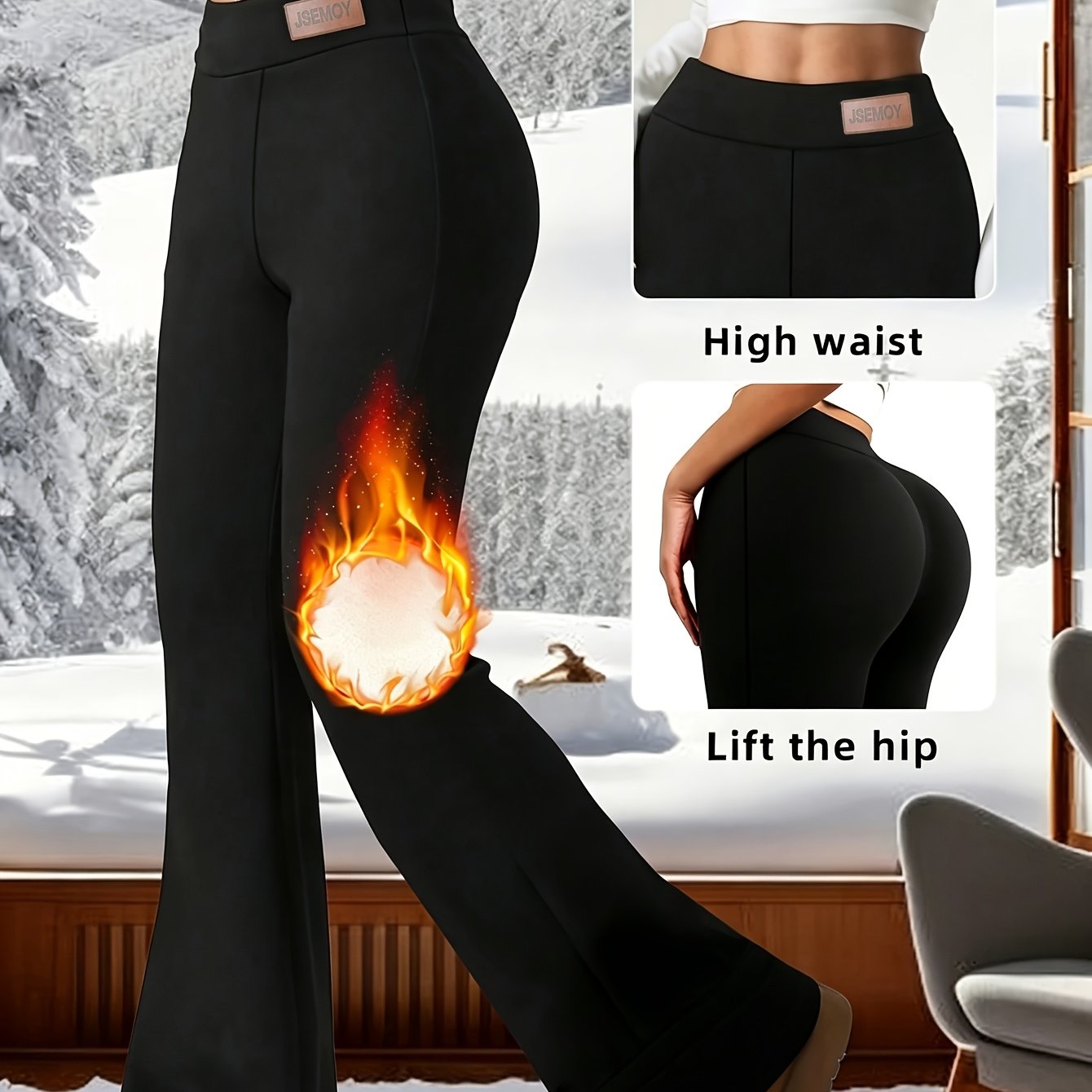 TEMU Fleece Lined Leggings Women Winter Thermal Warm High Waisted Bootcut Hiking Yoga Flare Pants