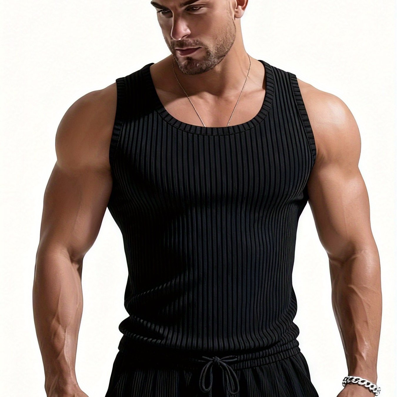 E-shop Herren Ärmelloses Shirt – Slim-Fit Uni-Farbiges Rippen-Gym-Top, Ärmelloses Oberkörper-Trainingsshirt für Sommertraining, Outdoor & Casual Wear –
