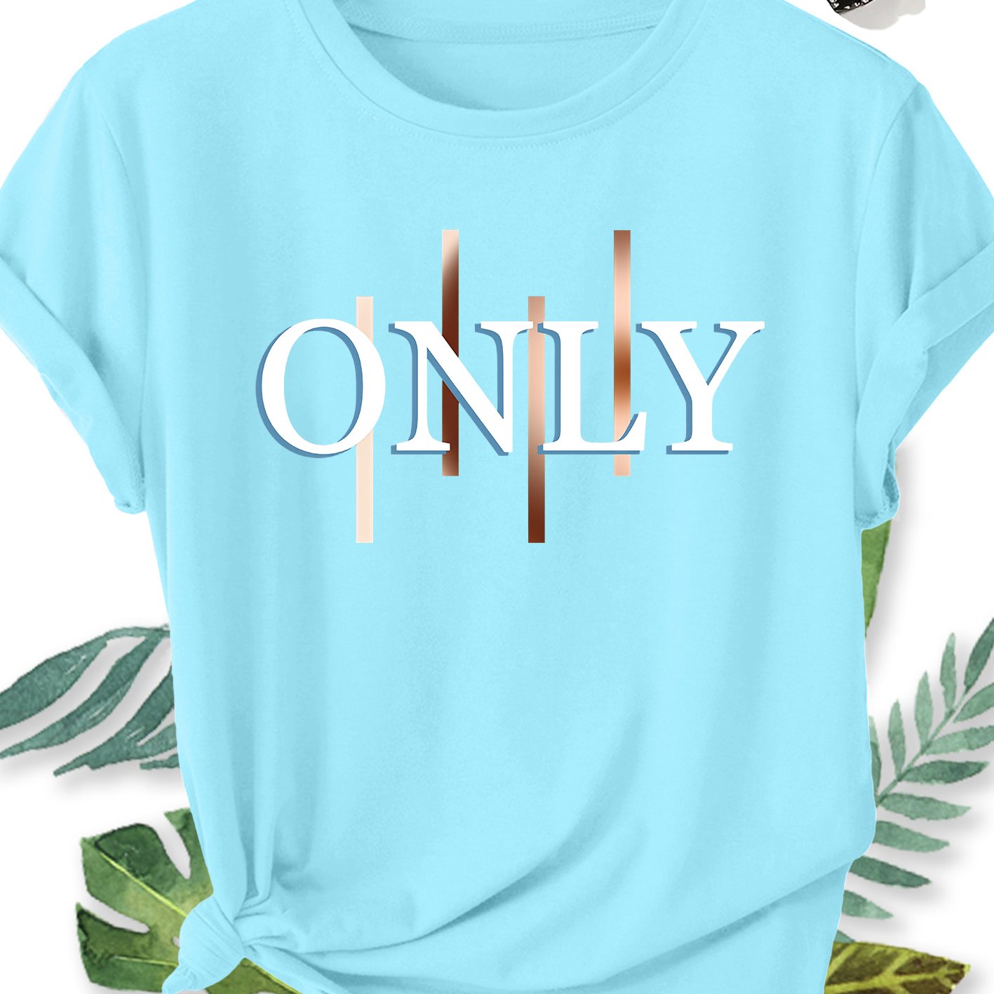 TEMU Women's Elegant Style Plus Size Loose Short Sleeve Top With Simple Letter Print, Round Neck, Comfortable, Soft, And Breathable /summer Short