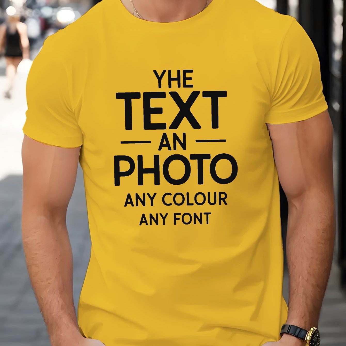 TEMU Customized Men's Text/photo Summer Short Sleeve T-shirt, Crew Neck Short Sleeve Casual T-shirt, Regular Style, Spring And Summer Versatile Top,