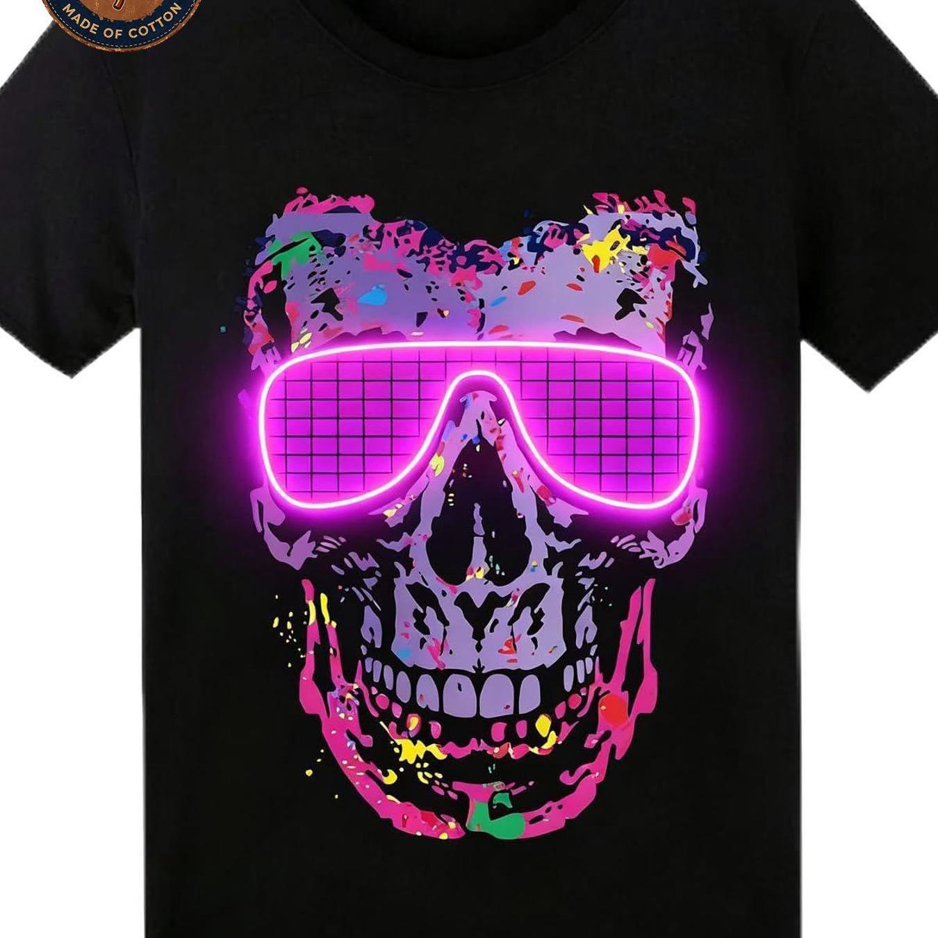 Men's T-shirt Sound Activated Led Glow In The Up Neon Graphic Print T-shirt Unisex Casual Breathable Soft Streetwear For Rave Glow Party Concert Halloween Summer Everyday Wear Outdoor Daily Attire