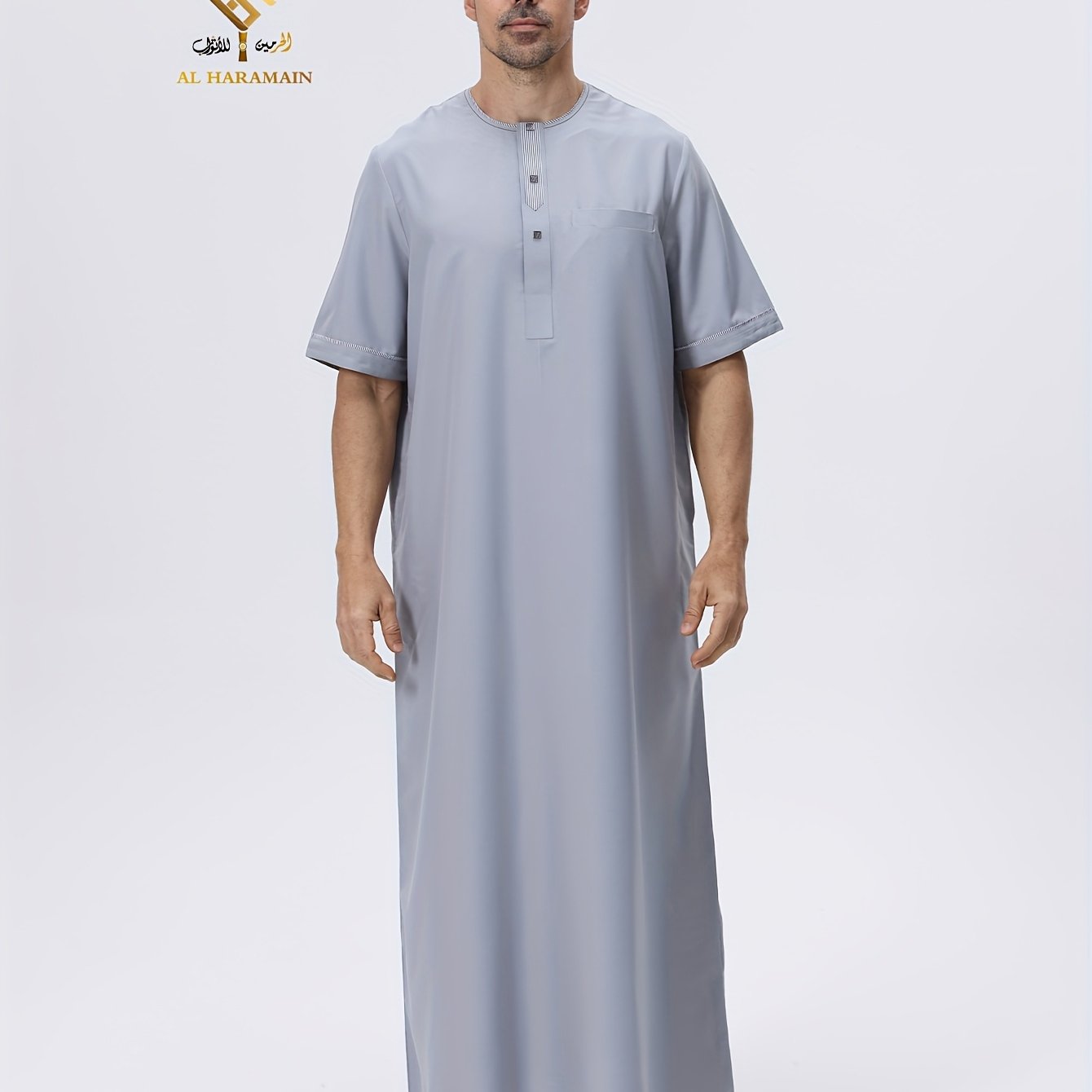 Image of Al New Easy And Elegant Arab Men's Short Sleeve Robe, Men's Elegant Arab Robe - Soft Long Sleeve Dress, Machine Washable, Suitable For