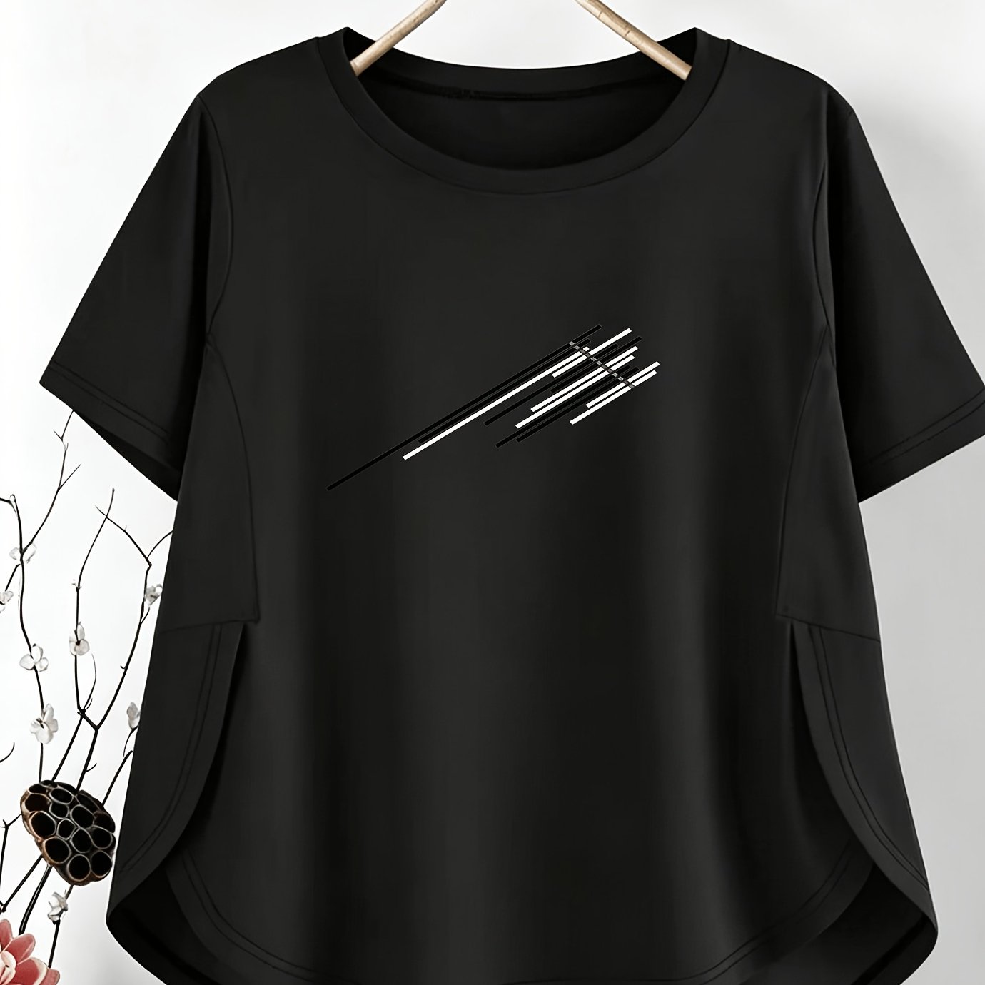 TEMU Plus Size - Travel Outfit Western Mass Versatile Easy 1xl-8xl Round Neck Plus Size Women's Fashion T-shirt Curved Hem Top