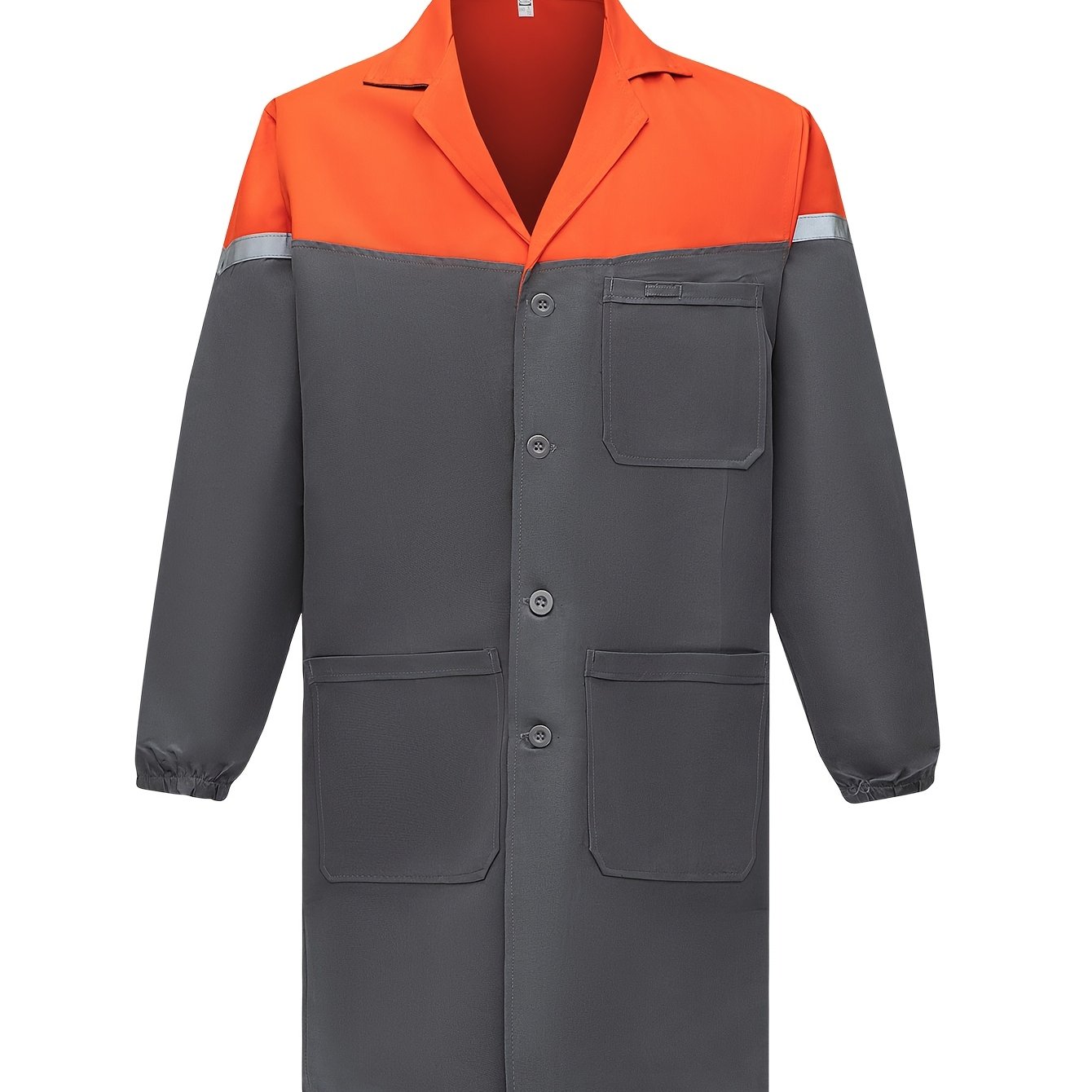 TEMU Men's Long-sleeve Work Coat, Long Length, Color Block