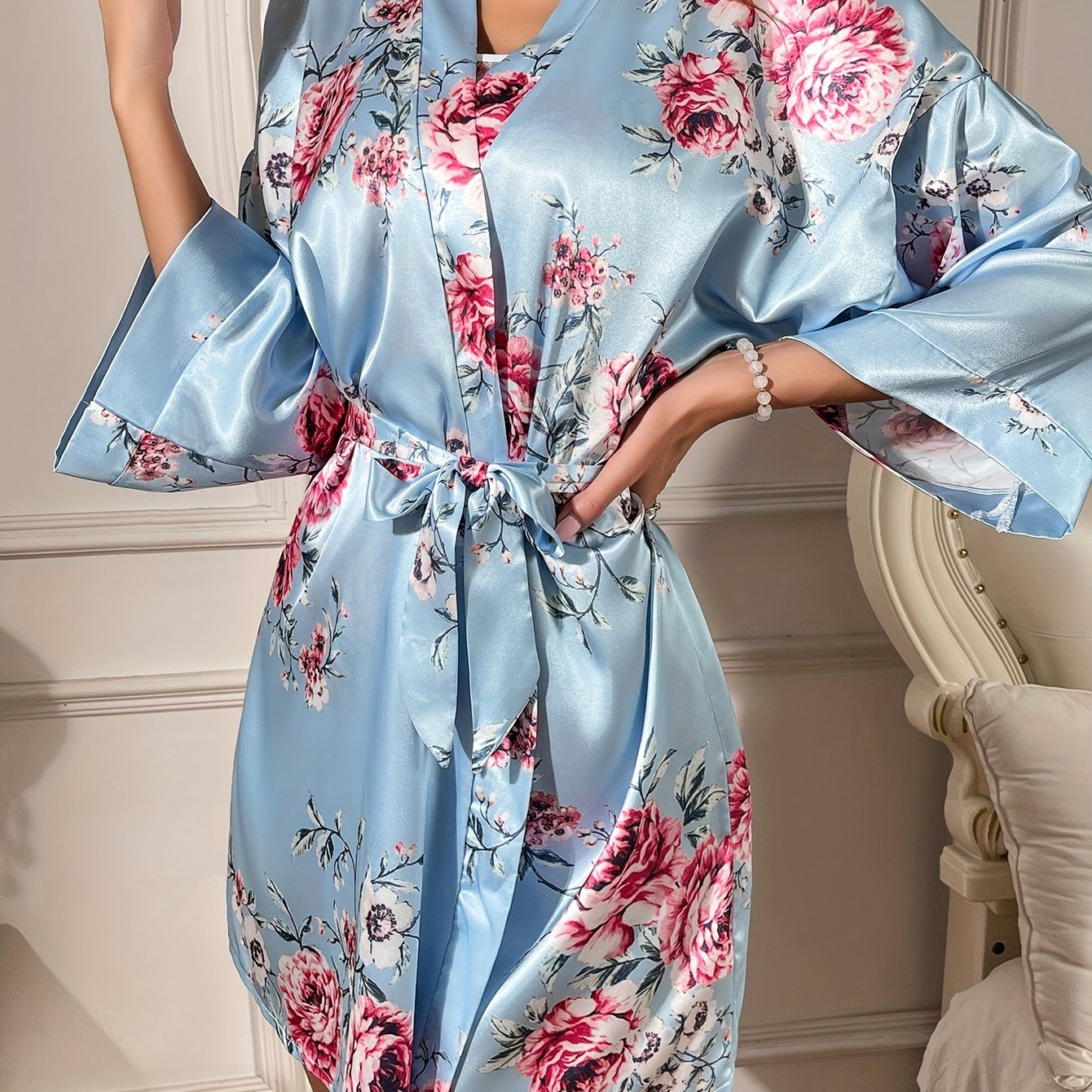 E-shop Y799 Europäisches und amerikanisches sexy Satin-Nachthemd (nur Robe)
