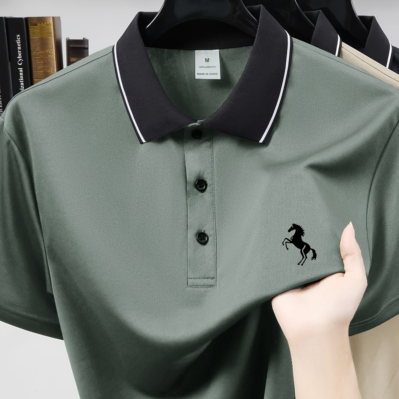 TEMU Casual Men's Collared Short Sleeve Top With Print Wild Horse Pattern