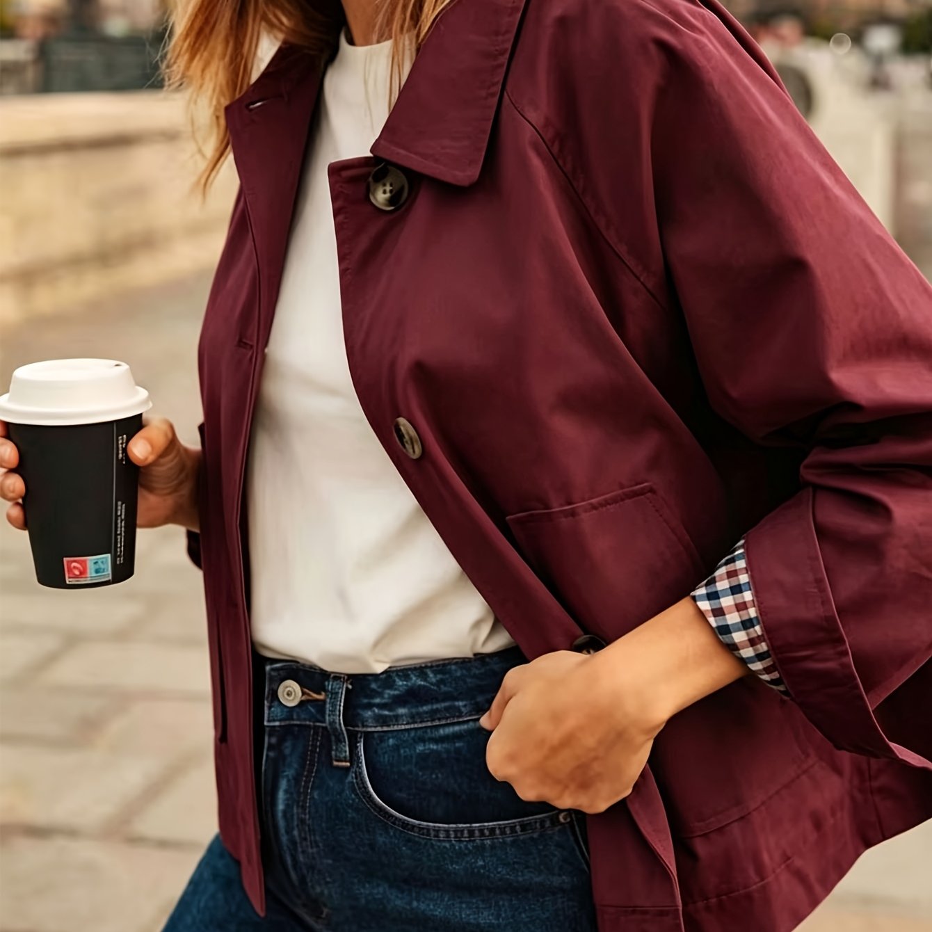 TEMU European And American -style Daily Casual Versatile Relaxed Short Trench, British-style Trench Women's Top, /autumn Cuffs, For Petite Figures,