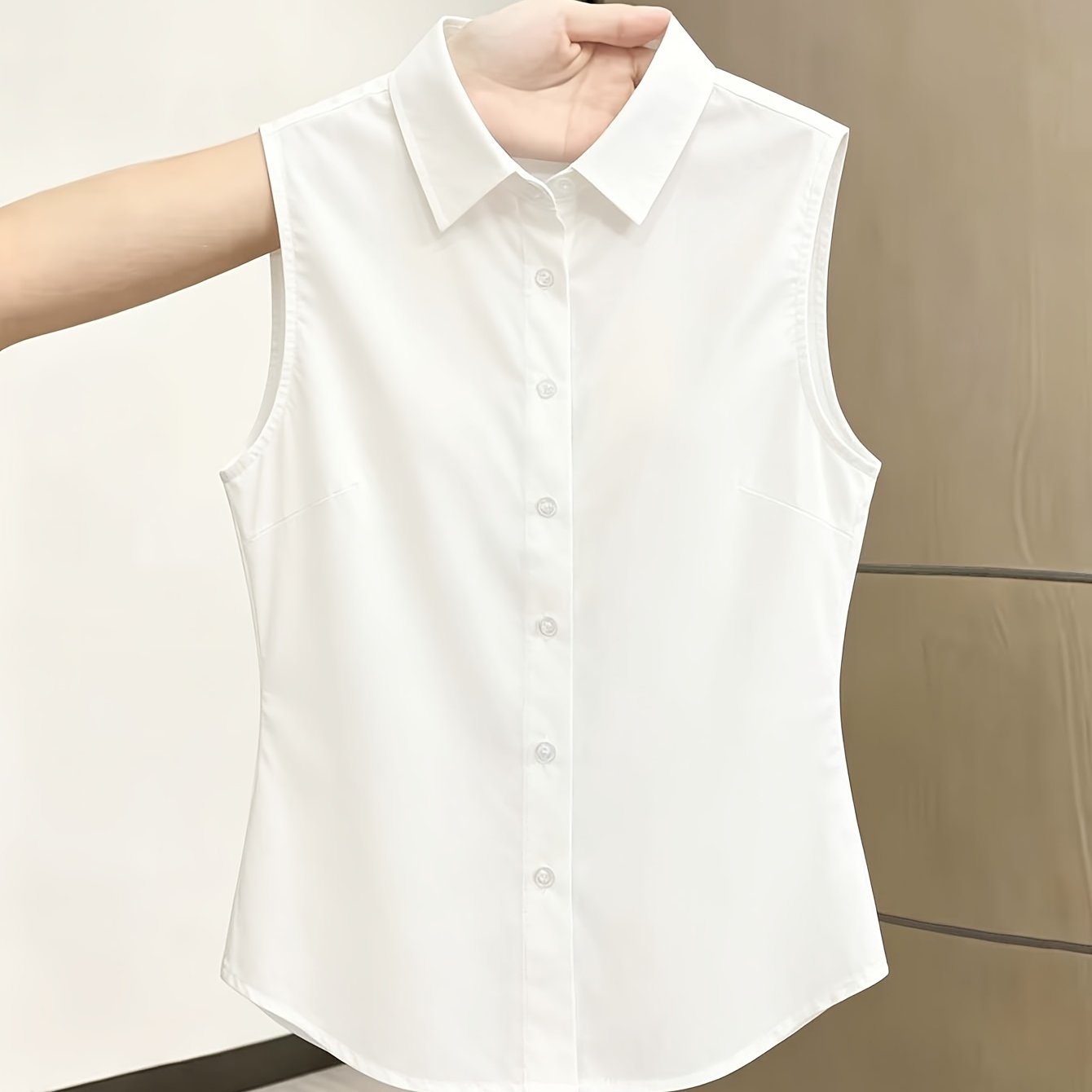 TEMU Light Luxury Texture Sleeveless White Shirt Women's, Drapey Suit Inner Layer Ol Vest Blouse