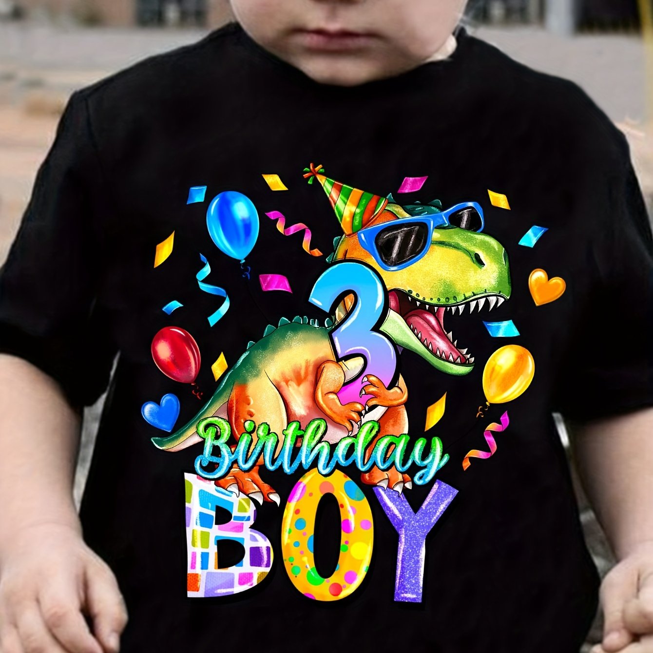 Tx7009 Boys' 3rd Birthday Boy Dinosaur Print Trendy Versatile T-shirt