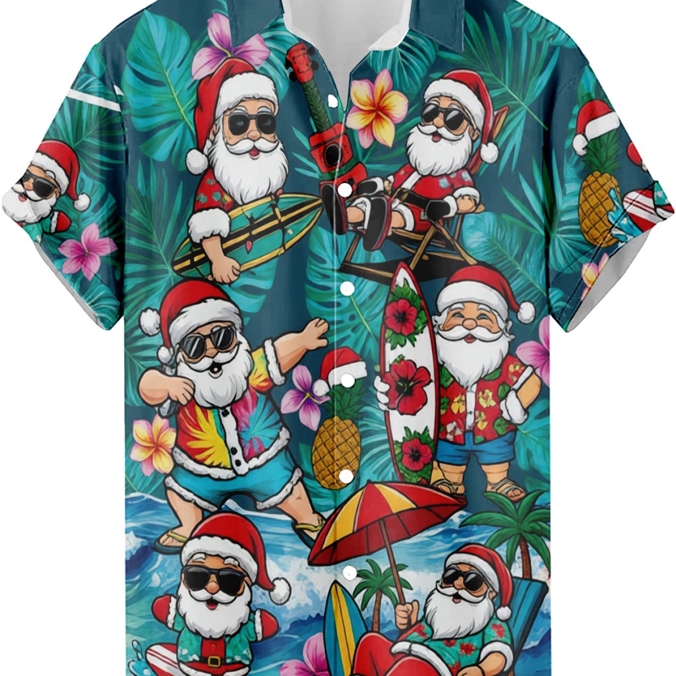 TEMU Santa Claus Vacation Pattern Short Sleeve Hawaiian Shirt 3d Printed Breathable Comfortable Daily Casual Party Top Men's Summer Beach Vacation