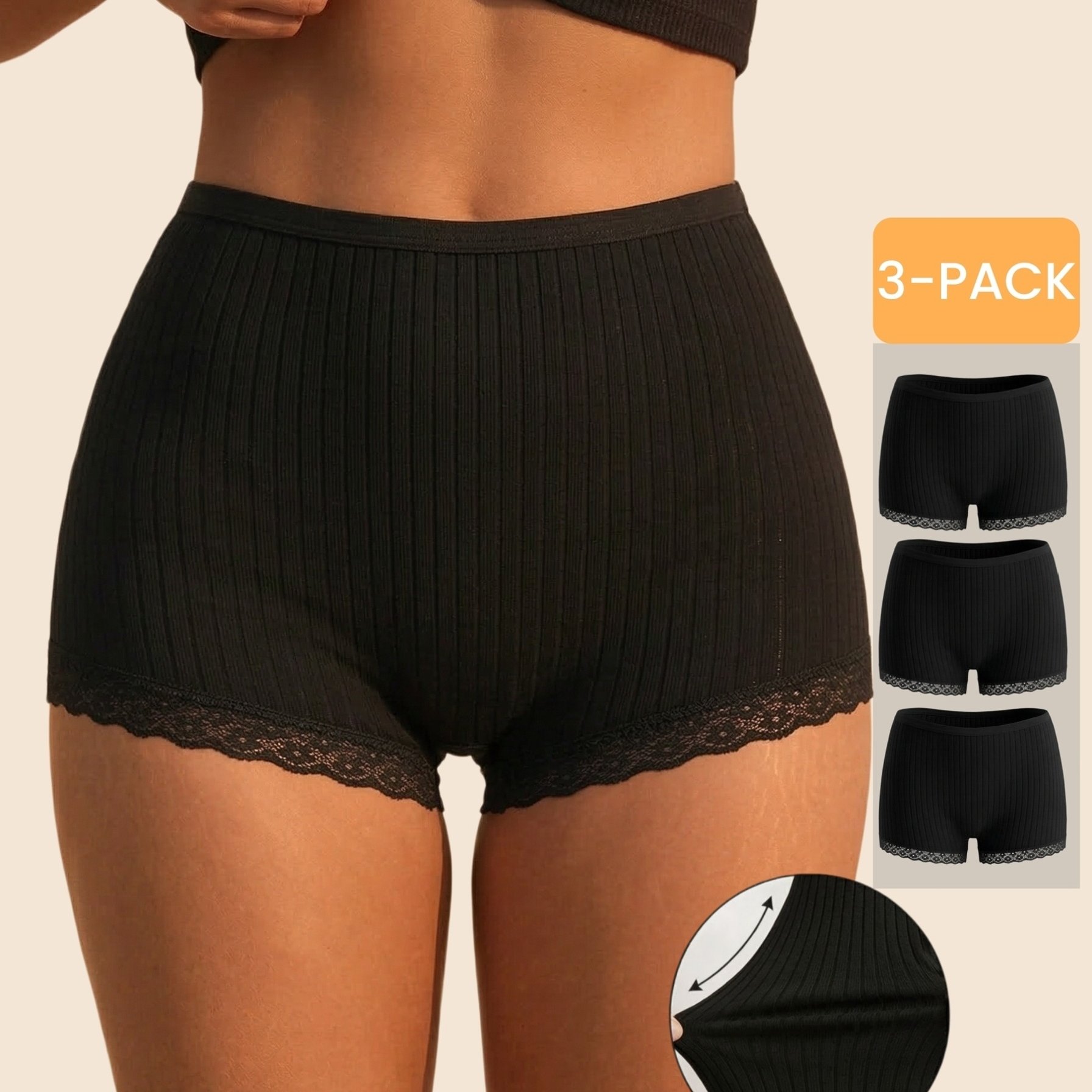Image of 3pcs Set Of Women's Lace And Lace Leggings, Breathable And Quick Drying Women's Boxer Shorts, Moisture Wicking And Sweat Wicking Women's Underwear