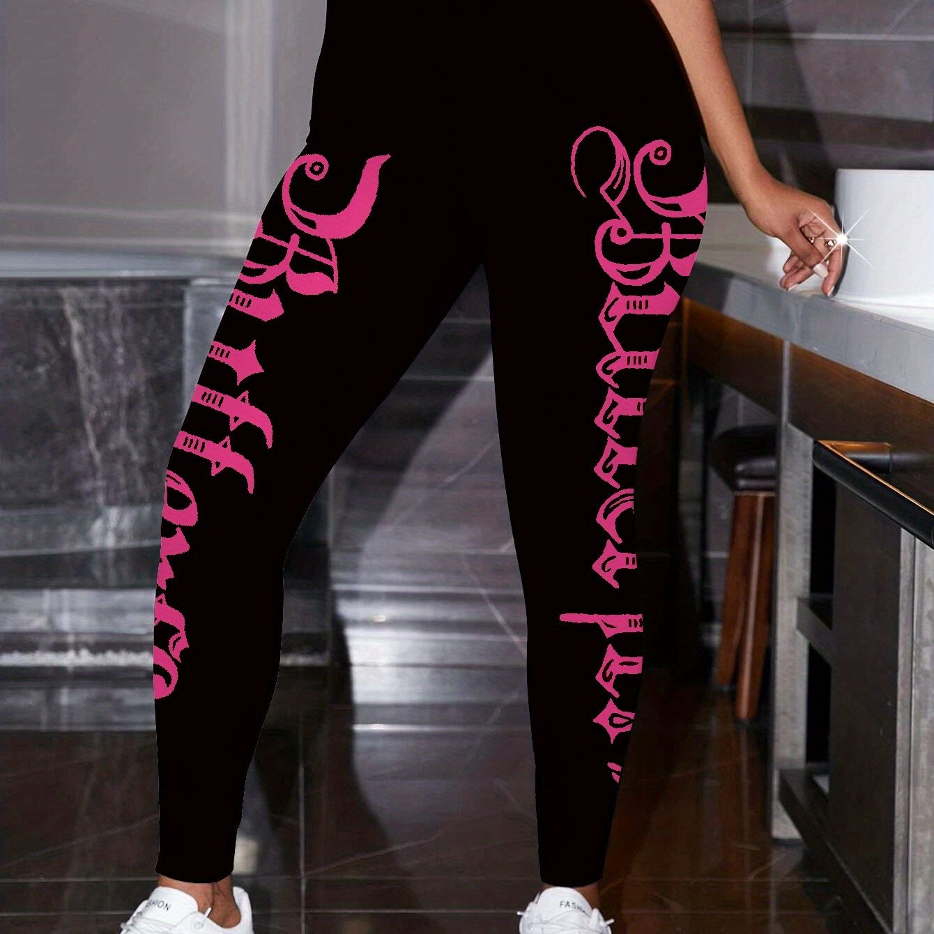 TEMU Women's Letter Print Leggings - Premium Comfortable Print (pants )