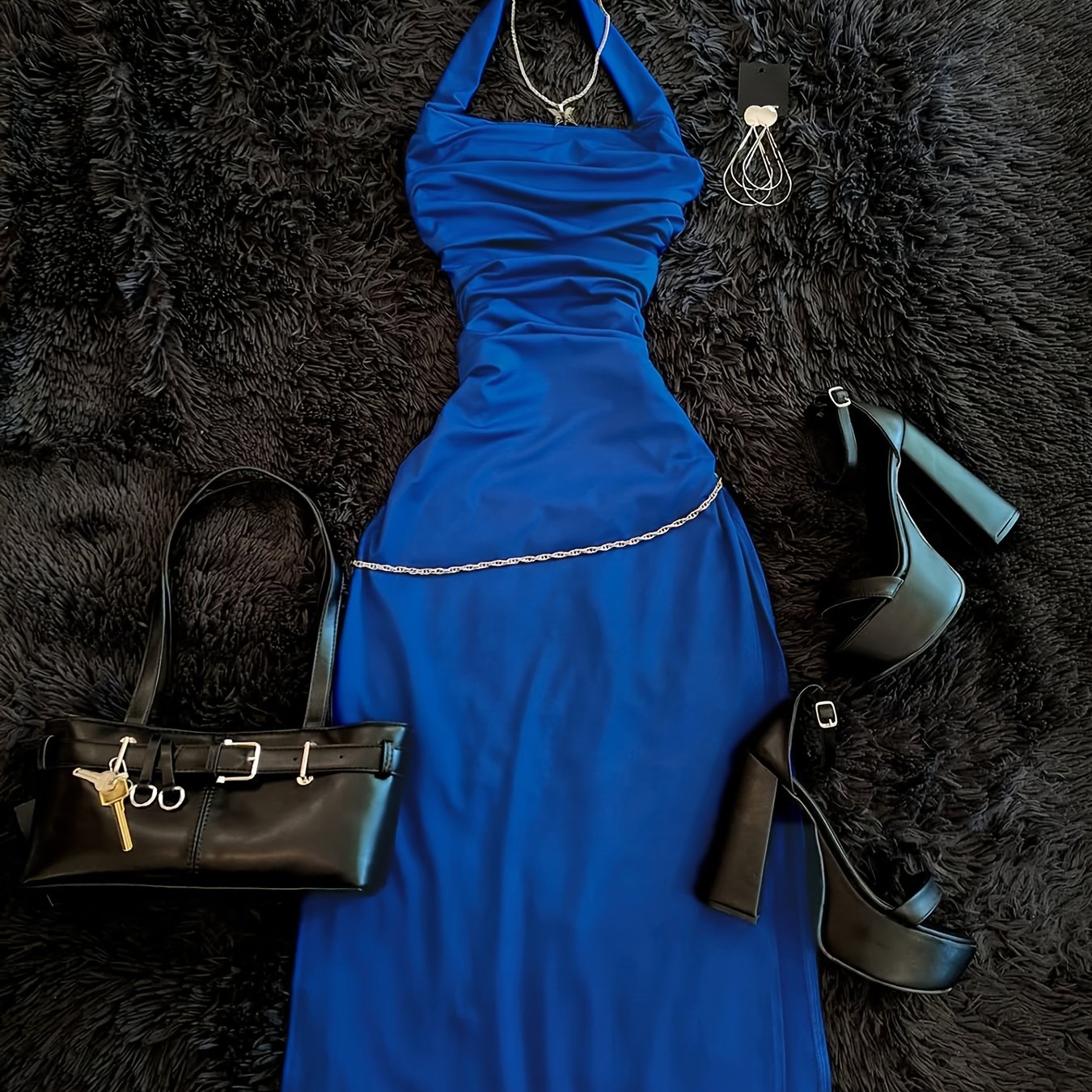 E-shop Vier-Jahreszeiten Damenkleid, Trägerkleid mit taillierendem Schlitz Träger-Ausschnitt, elegantes Abendkleid, geeignet für Streetwear, Urlaub,