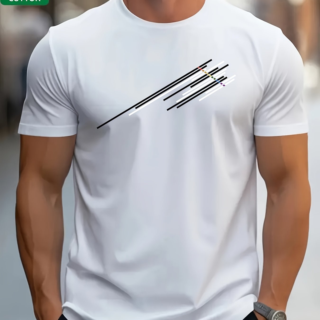 Image of Tm61 Men's Pure Striped Print Short-sleeve T-shirt, Comfortable And Breathable For Relaxation, High-quality With Triple Stitching