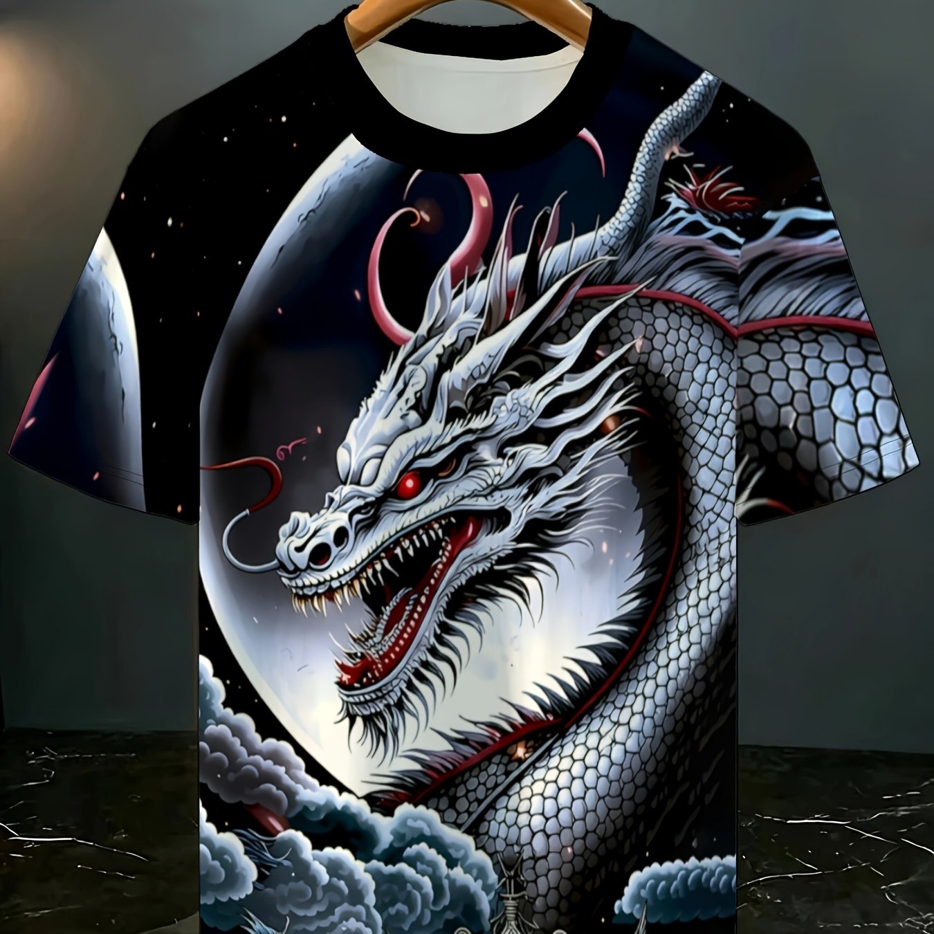 TEMU [printeddesign-nottextured] Men's High-definition Printed T-shirt, Dragon Pattern- Quick-drying, Breathable Fabric, Suitable For Daily Wear,