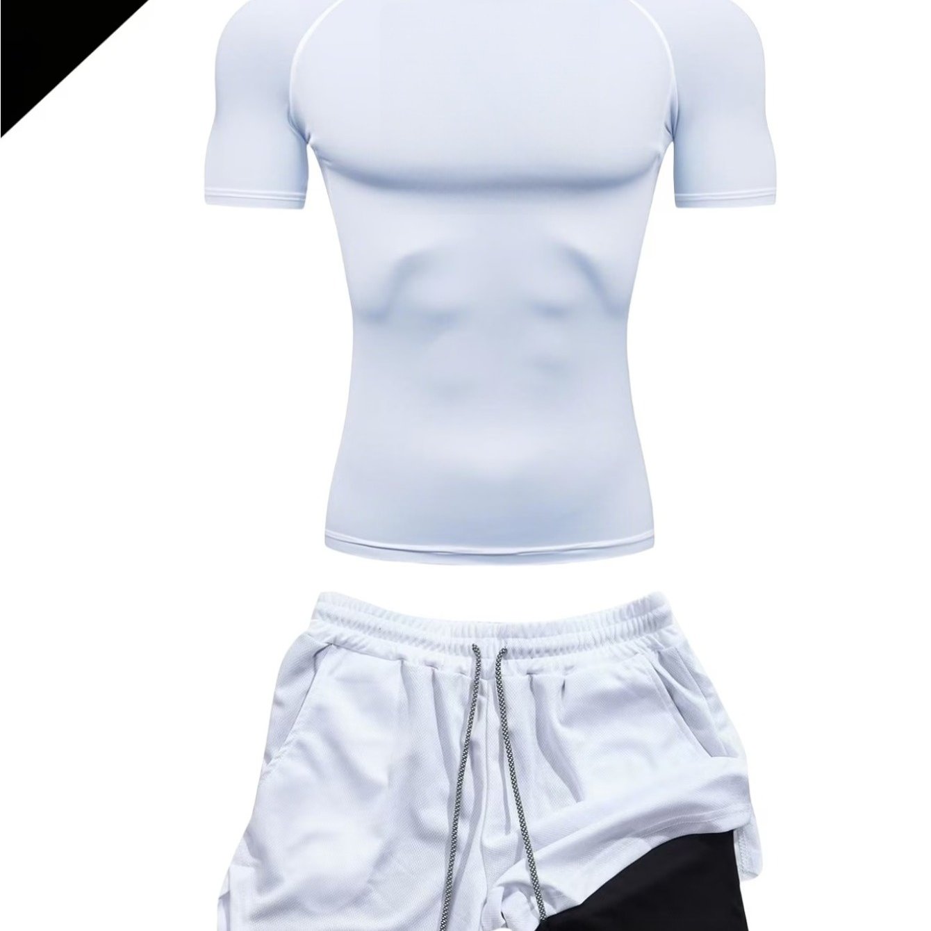 TEMU Men's 2pcs Sport T-shirt And Shorts Set, Breathable Quick-dry Knit Fabric, Crew Neck Short Sleeve, Slim Fit, With Pockets, Medium Elasticity