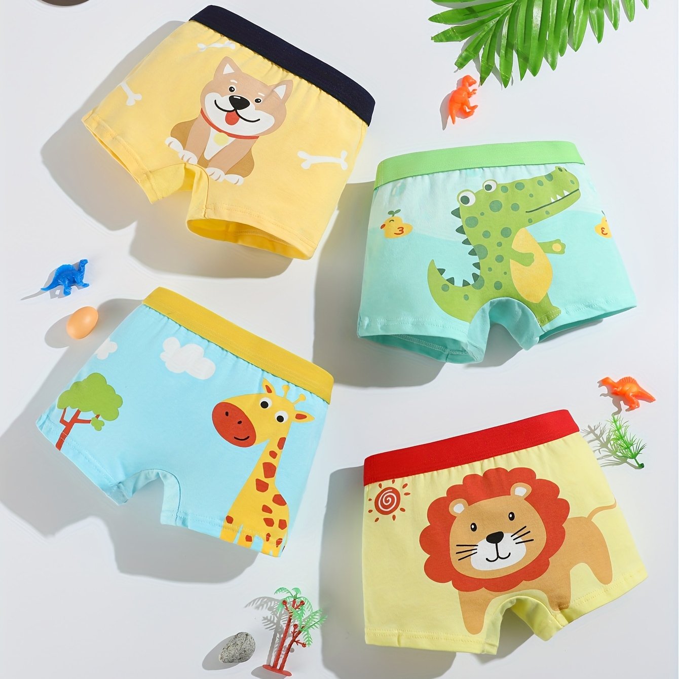 4-pc Boys' Briefs Cute Animal Pattern Flat Briefs