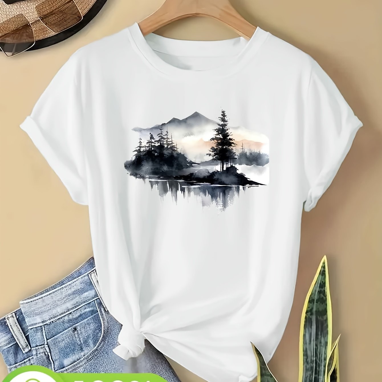A And Pine Trees Theme Design Pure T-shirt Women's T-shirt High Quality T-shirt Summer Casual Wear For Gift For Who