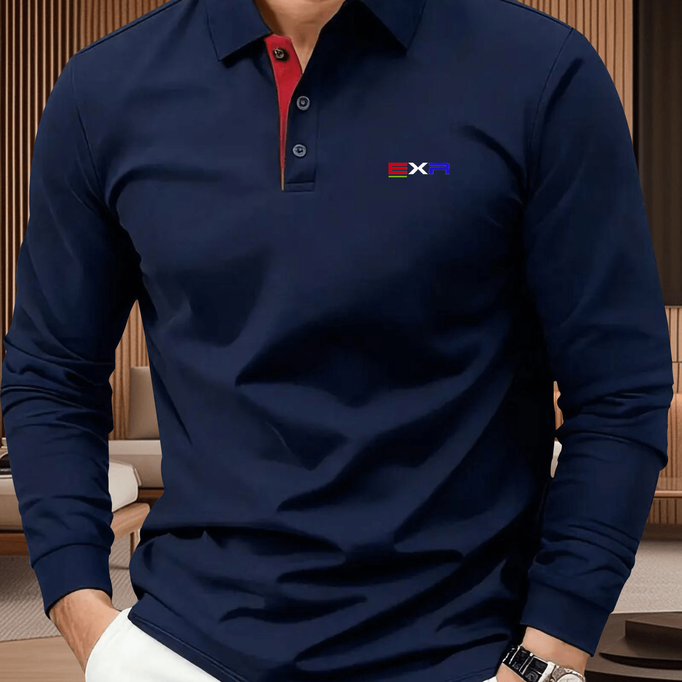 TEMU Men' Long-sleeve Shirt With Letter Print, Fashionable And Comfortable Turn- Collar For Sports, Casual, And Light Business Wear, Suitable For ,